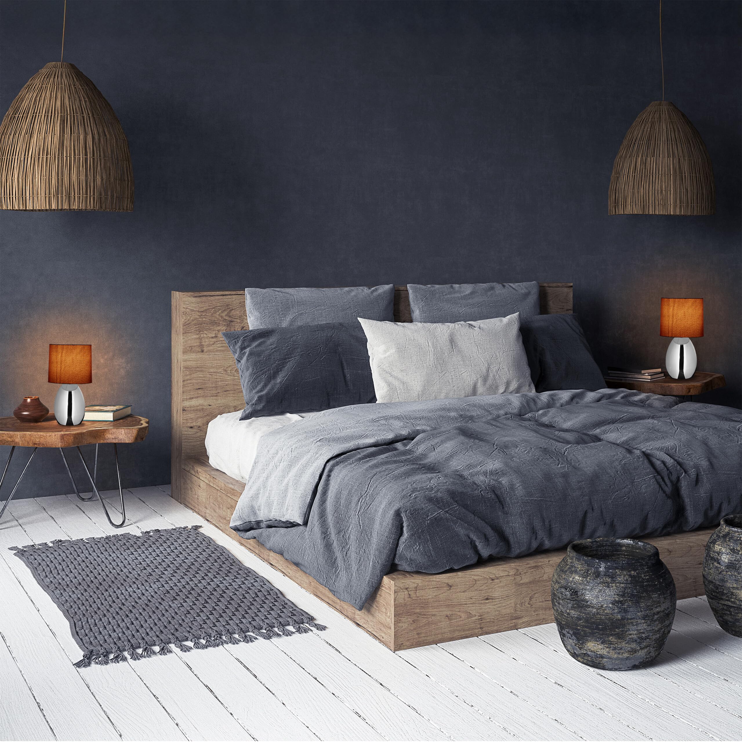Relaxdays Lampada da Tavolo, Set 2 Abat Jour in Tessuto e Acciaio, E14, HxD: 33,5x18 cm, Luce Comodino da Letto, Argento