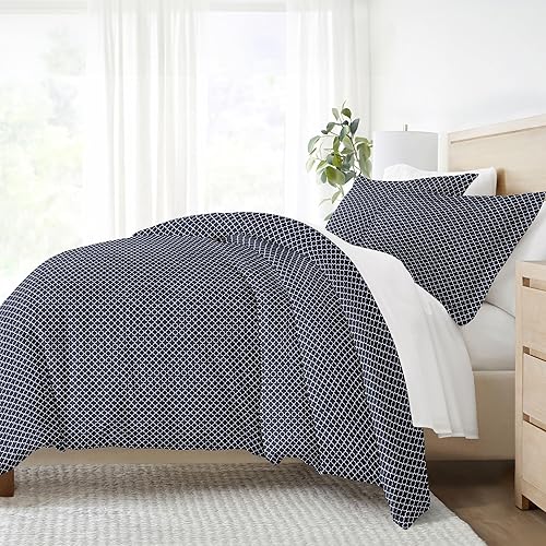 ienjoy Home - Juego de funda de edredón ultrasuave de 3 piezas con estampado, de primera calidad, colección Home, tamaño QueenMatrimonial, azul ienjoy Home - Juego de funda de edredón ultrasuave de 3 piezas con estampado, de primera calidad, colección Home, tamaño QueenMatrimonial, azul