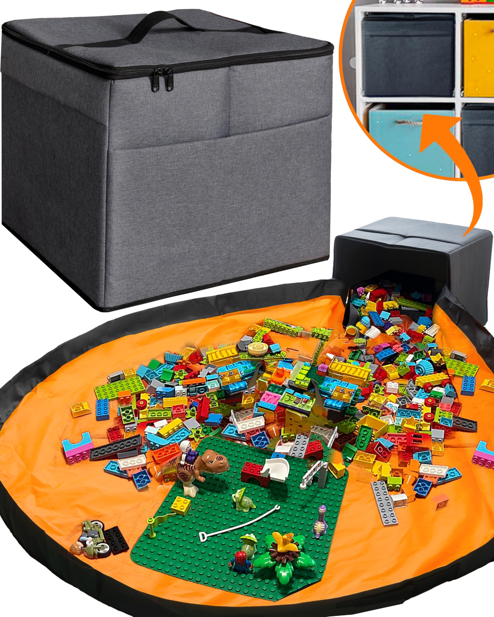 STARSIKOSTARSIKO Toy Box & Kids Play Mat - Designed for Lego Storage Organizer, Made for Lego Storage Bag, Toy Chest for Boys, Container for Legos, Toy Bin Storage Organizer, Toy Storage Basket for Cube Shelf