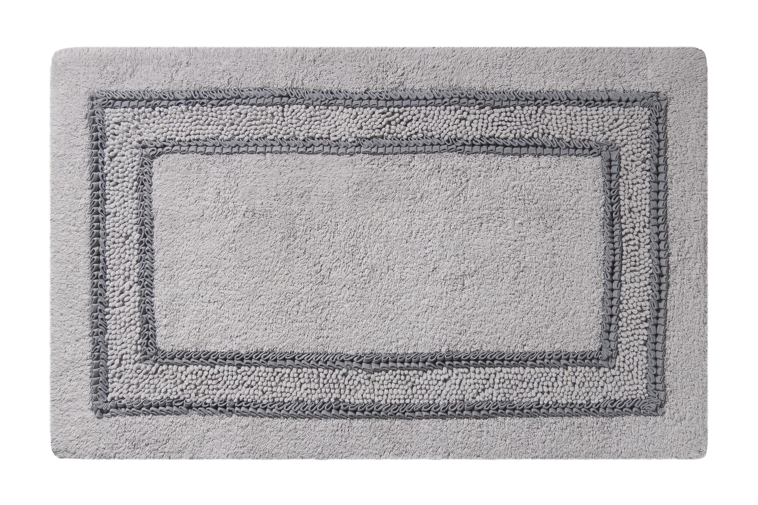 Experience Luxury: 100% Cotton Floor/Bath Mat with Geko Grip Anti-Skid, Chenille Loop, Hand-Stitched Unique Fringe Border Design from Italy. (50X80 Cm, LIGHT GREY- PERLA)
