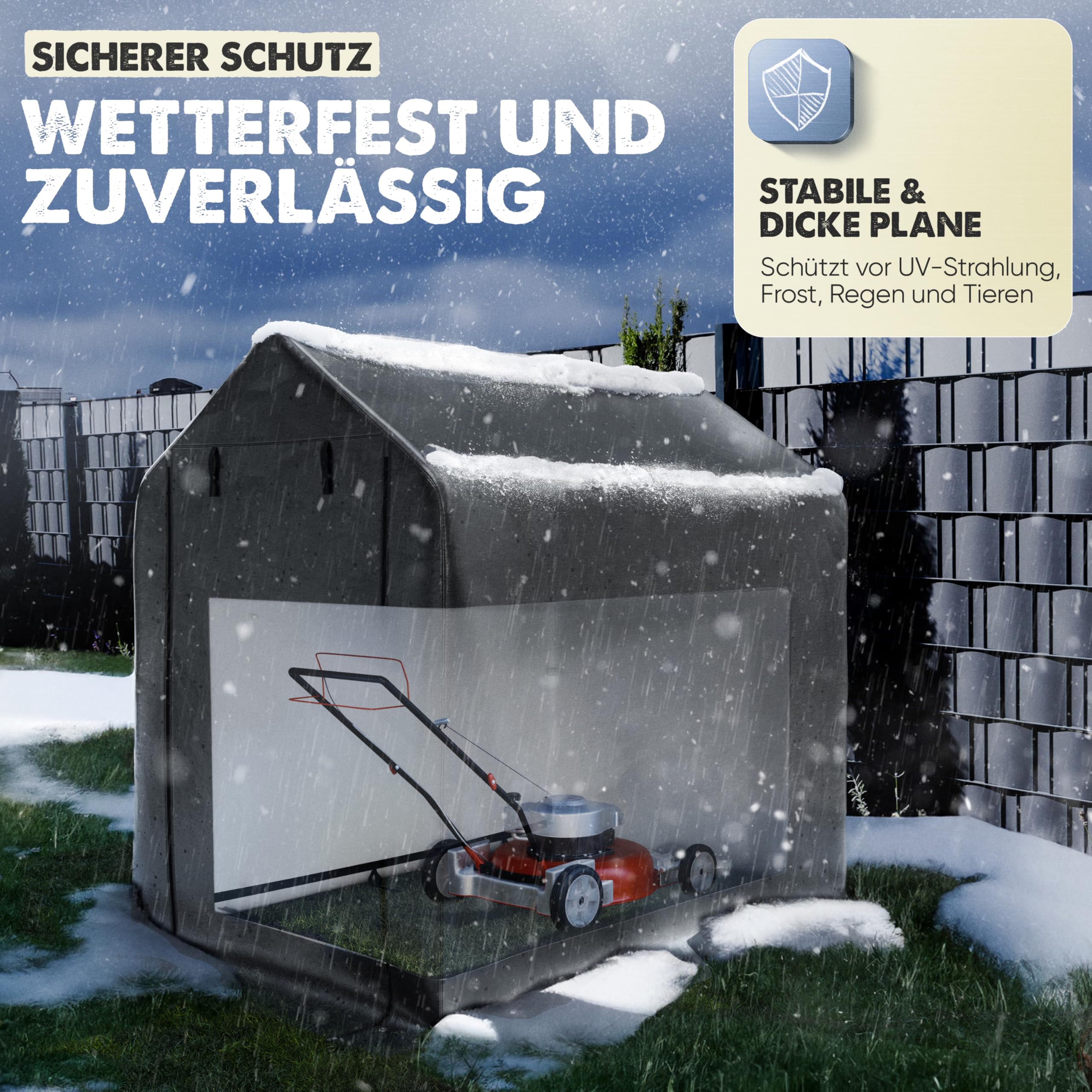 Fahrradgarage 172 x 163 x 120 cm, Aufbau ohne Schrauben, Zeltgarage | Gerätehaus und Fahrradschuppen, Foliengerätehaus und Gartenhütte für den Garten