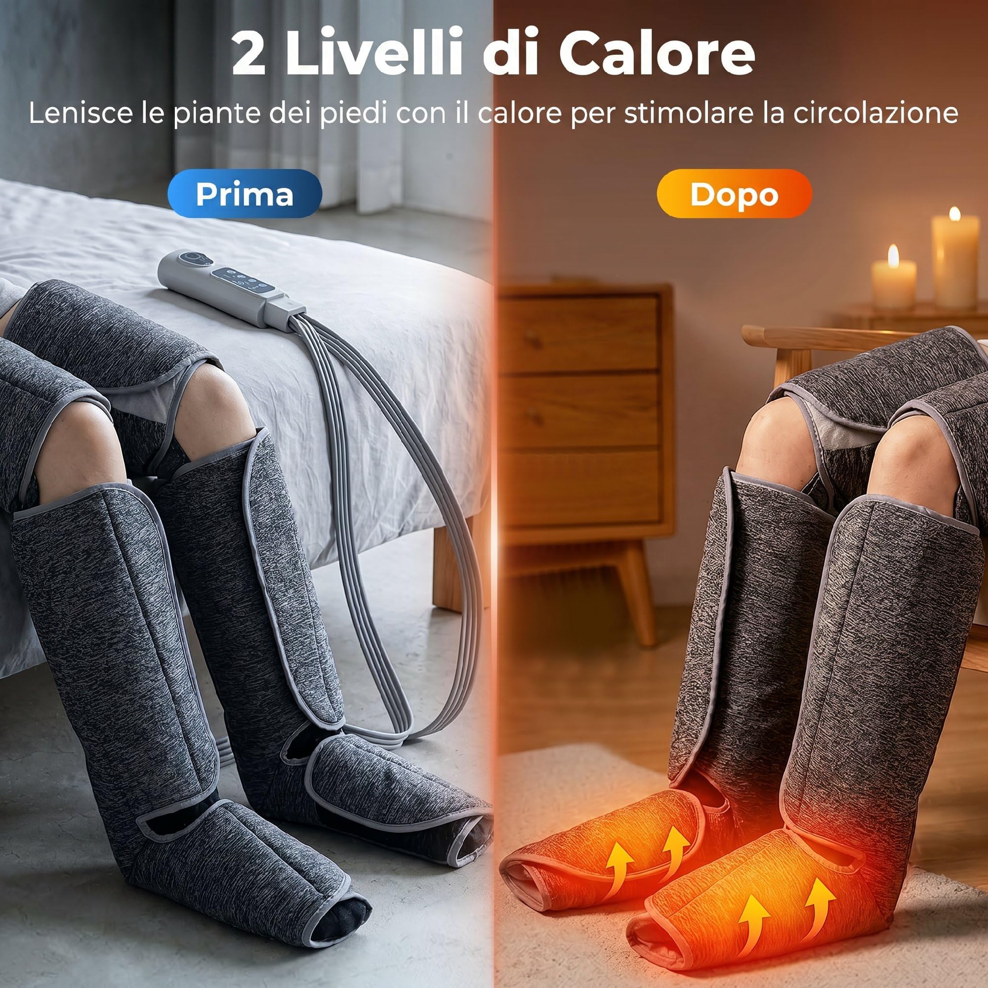 HOMCOM Massaggiatore Gambe a Compressione d'Aria, 2 Livelli Calore ai Piedi, per Polpacci e Cosce, 3 Modalità, 3 Intensità, Pressoterapia Casa, Linfodrenaggio e Circolazione, Regalo per Uomini e Donna