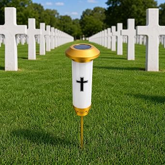 Solar Cross for Cemetery Grave - White Solar Memorial Light for Loss of Loved One, Cemetery Solar Lights for Grave, Outdoor Garden Stake Cemetery Decorations for Grave