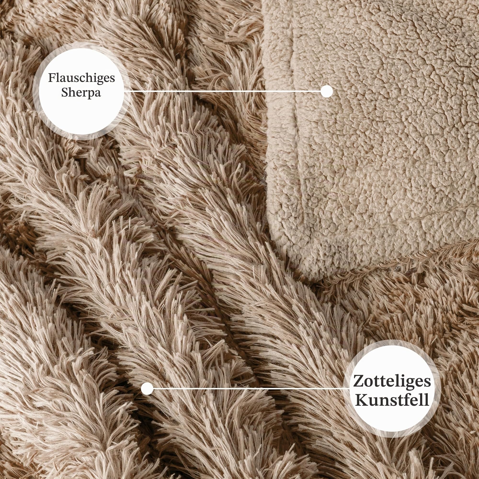 PAVILIA Weiche flauschige Kunstfell-Überwurfdecke, Taupe Tan Camel, zottelig, pelzig, warm, Sherpa-Decke, Fleece-Überwurf für Bett, Sofa, Couch, dekorativer flauschiger Plüsch, bequem, dick, 127 x 152
