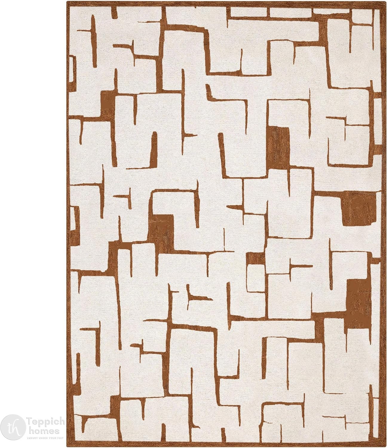 6'x10' Hand Tufted Wool Area Rug Brown & Ivory Modern Pattern Carpet, Soft Textured Rectangular Floor Rug for Living Room Bedroom Dining Space Home Decor