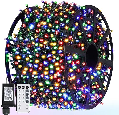 Guirnalda de 1000 luces LED de 328 pies para exteriores, luces de Navidad impermeables con 8 modos y temporizador, luz LED de hadas enchufable para