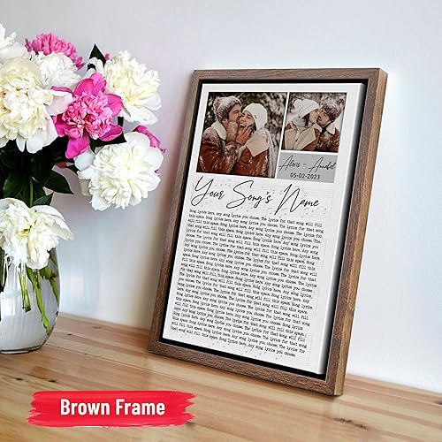 Vista 230 de H-DEWALL Letras de canciones personalizadas, lienzo enmarcado en marrón, música romántica del día de San Valentín, regalo personalizado para marido