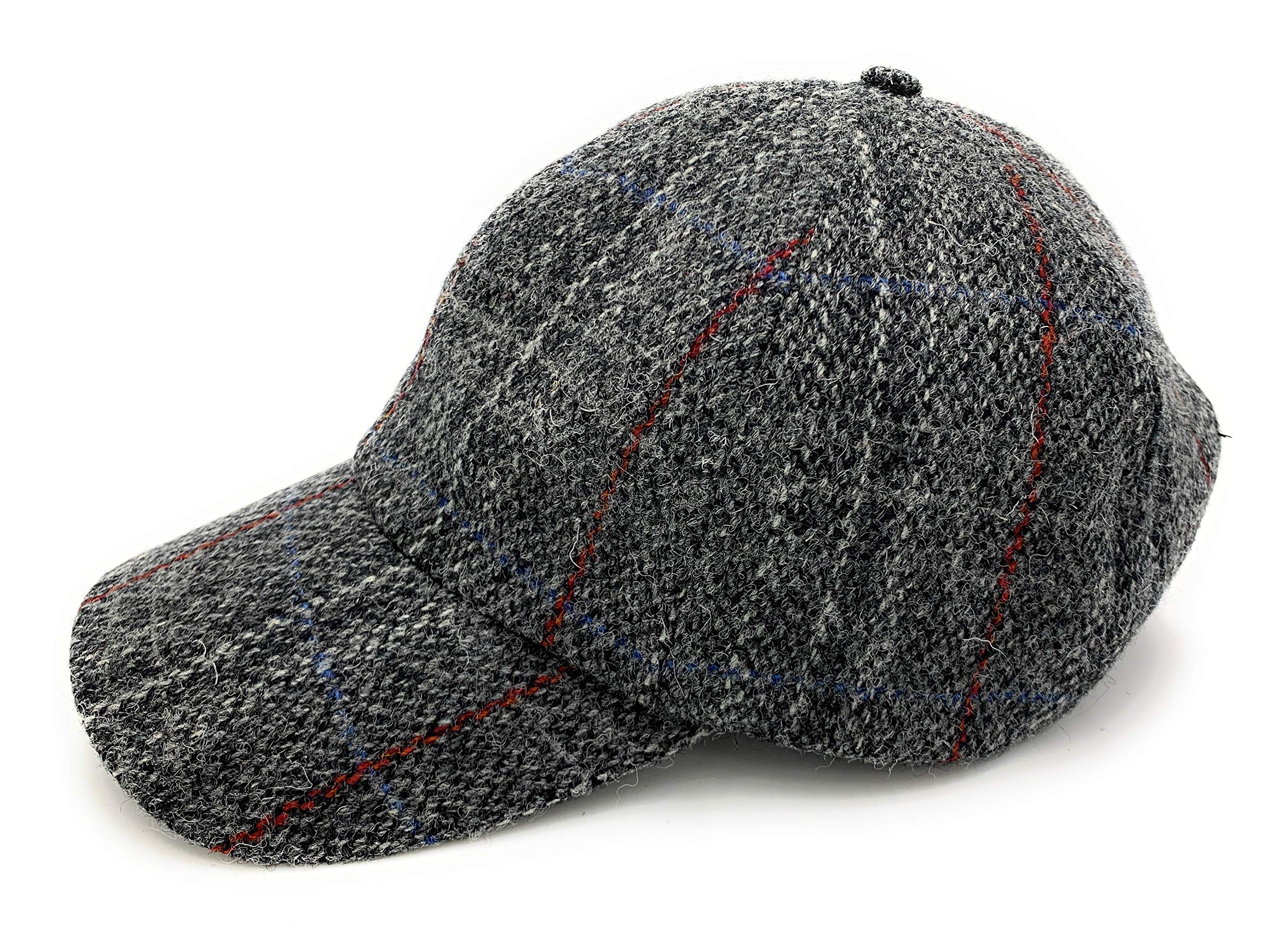 Tartan Tweeds Harris Tweed Men's Baseball Cap Adjustable Hat (Grey Check)
