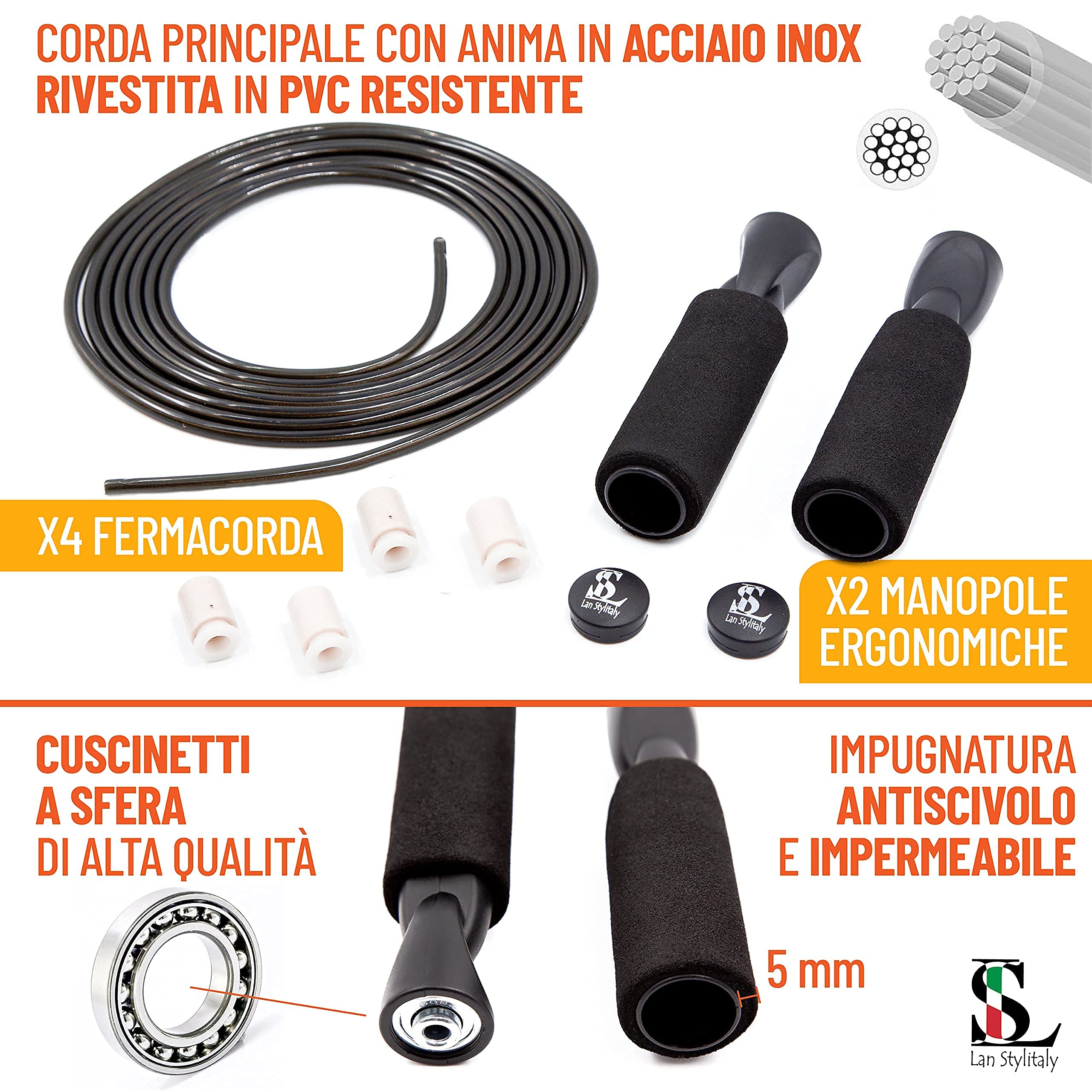 EliteSRS Corda per saltare 3.0 da 3,0 m in PVC da 5 mm, con manici in polimero ad azione fluida e impugnature ergonomiche antiscivolo con fossette