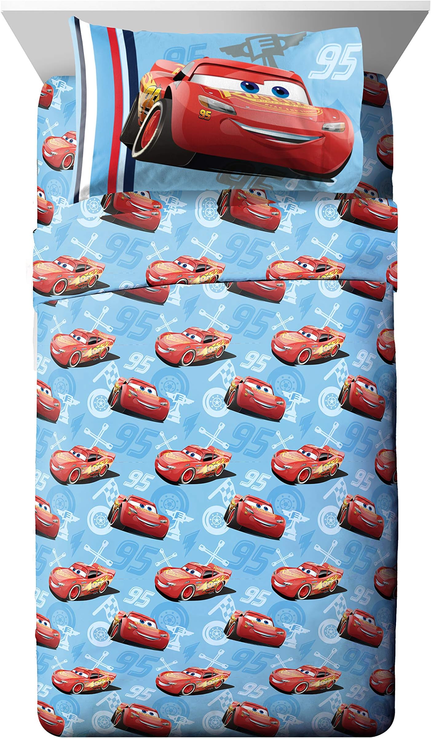 Disney/Pixar Cars 95 Full Size 4 Piece Sheet Set with Lightning McQueen (Offical Disney/Pixar Product)