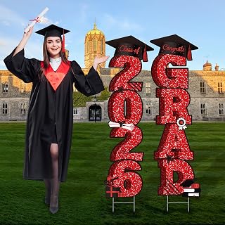 38 Inch Extra Large 2026 Graduation Yard Sign Red Graduation Decorations Class of 2026 Waterproof Congrats Grad Garden Lawn Decor with Stakes for College School Grad Ceremony Party