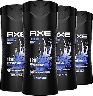 Body Wash Phoenix 4 Count 12h Refreshing Scent Crushed Mint & Rosemary Men's Body Wash with 100% Plant-Based Moisturizers 16 oz