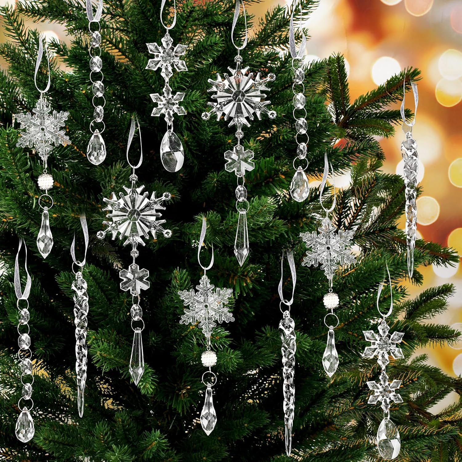 Qpout 18pcs Crystal Christmas Ornaments Christmas Tree