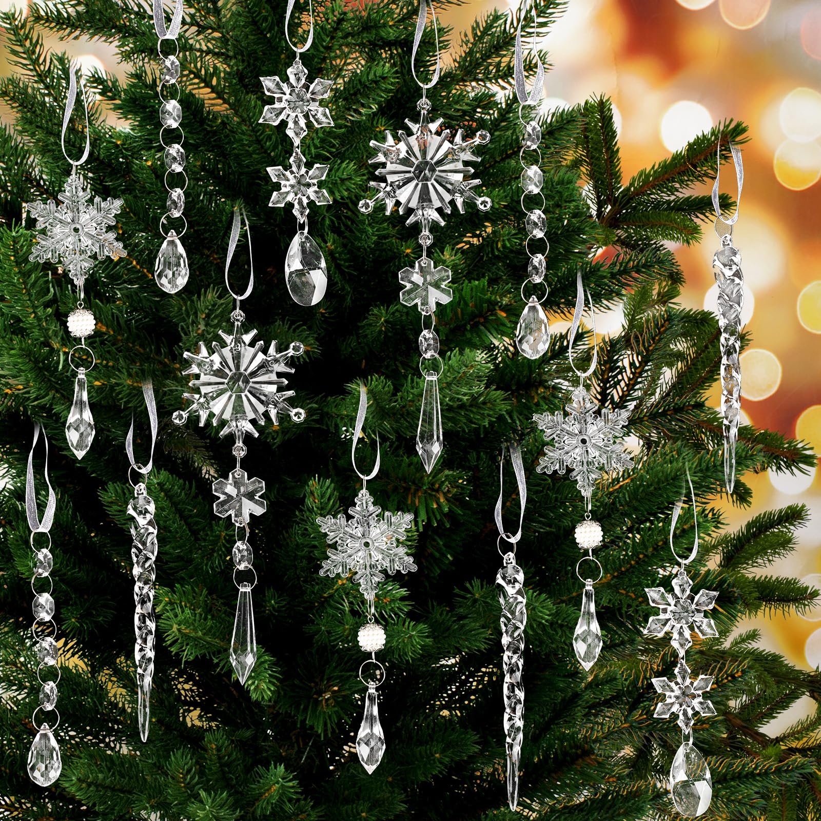 24/2pc Di Natale Fiocco di Neve Pendenti Acrilico Trasparente di Cristallo Albero di Natale Appeso Ornamenti Per La Casa Capodanno Navidad 2025 Decor  15