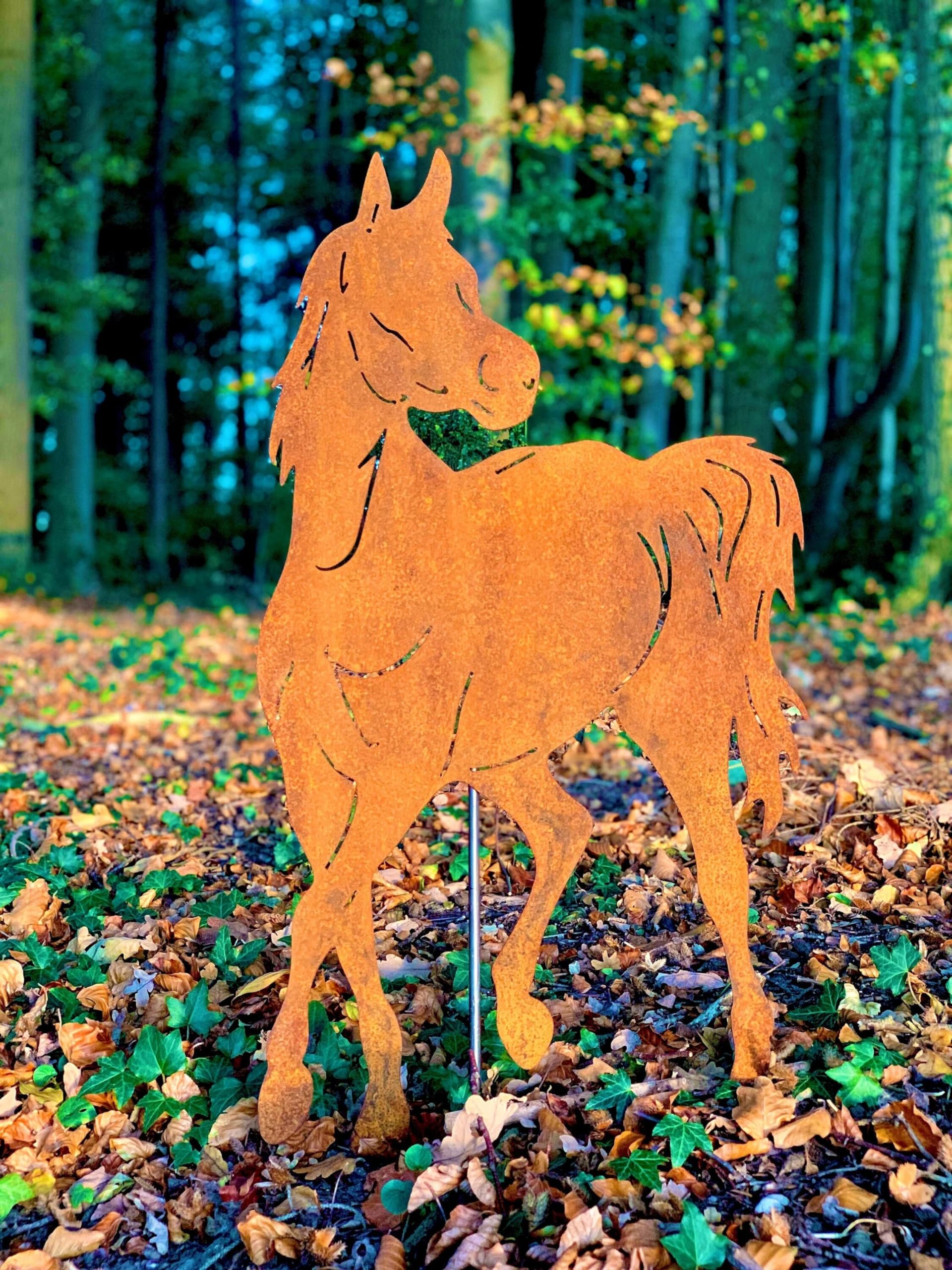 D&L Lasertec Edelrost Gartenstecker Pferd, Gartendekoration Rost, Pony