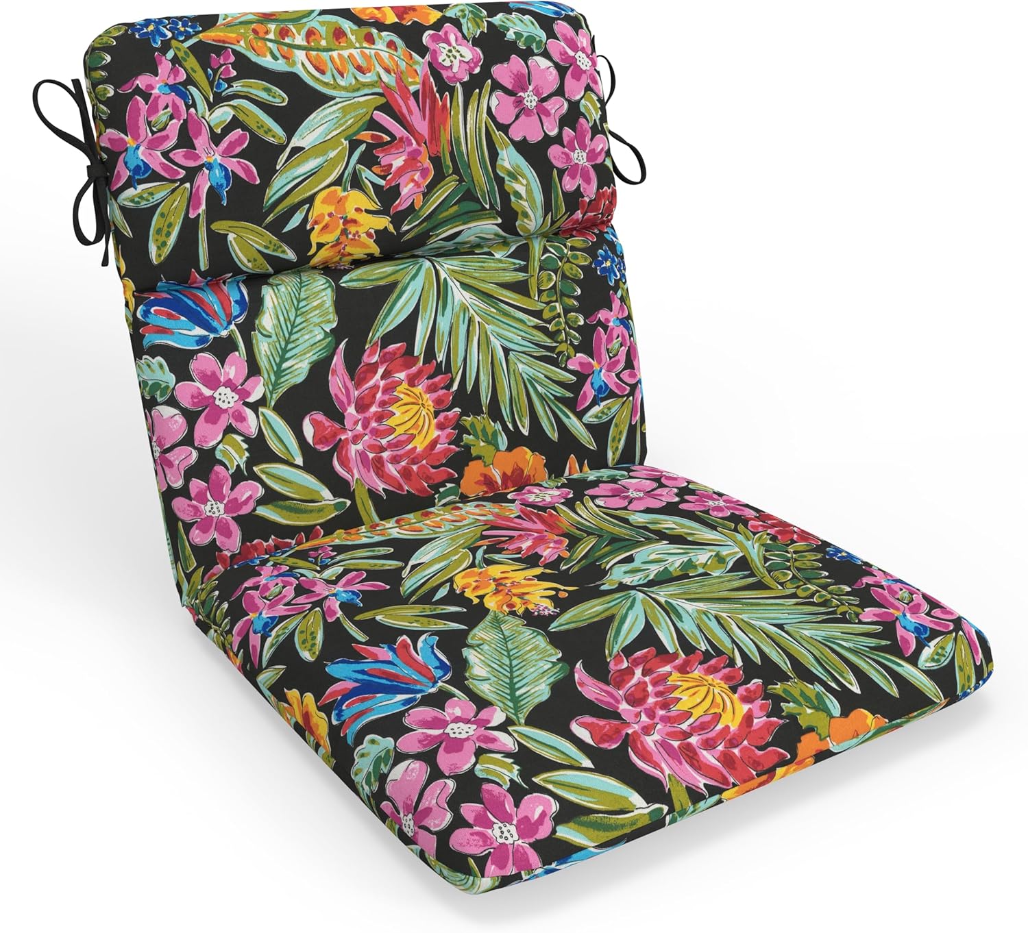 Pillow Perfect Floral Indoor/Outdoor 1 Piece Split Back Round Corner Chair Seat Cushion with Ties, Deep Seat, Weather, and Fade Resistant, 40.5" x 21", Brown/Green Coventry, 1 Count