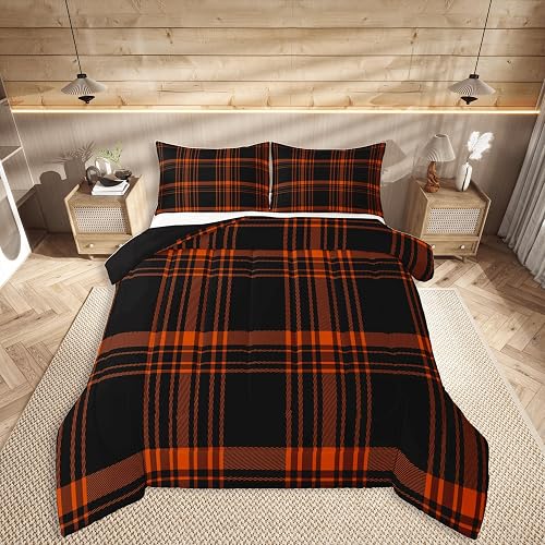 jejeloiu Classic Plaid Comforter Set Queen Size Bedding Set Kids Boys Girls