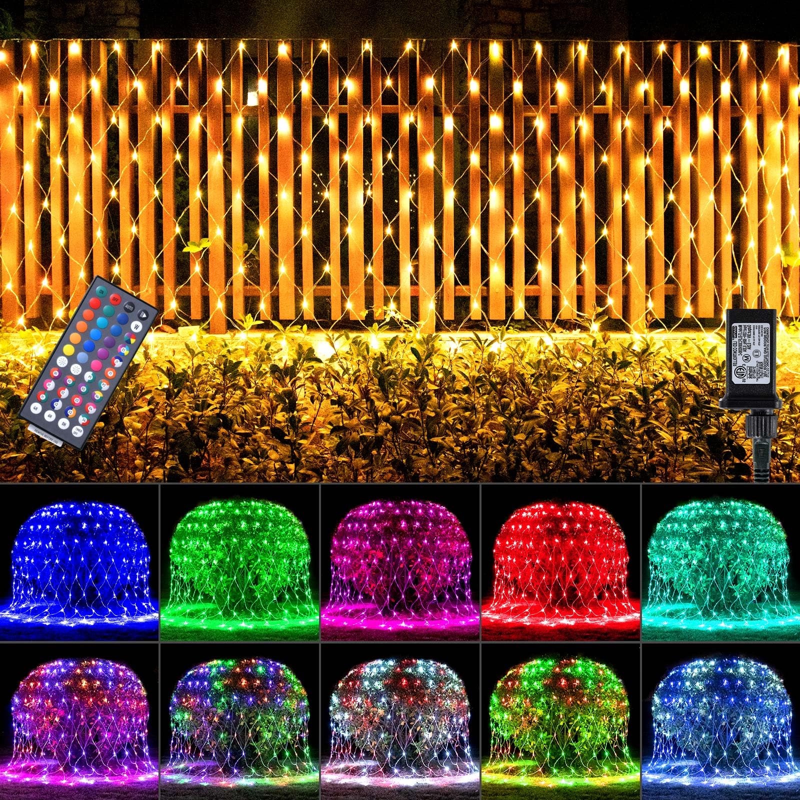 LitHome Color Changing 240 LED Christmas Net Lights,14.8ft x 5ft RGB Mesh Lights with Remote, Connectable Plug in Waterproof Red White and Blue Light for Outdoor,Xmas Tree,Garden,Bushes Decorations