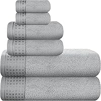 Vista 68 de GLAMBURG Juego de 6 toallas de 100% algodón ultra suave, contiene 2 toallas de baño de 28 x 55 pulgadas, 2 toallas de mano de 16 x 24 pulgadas y 2