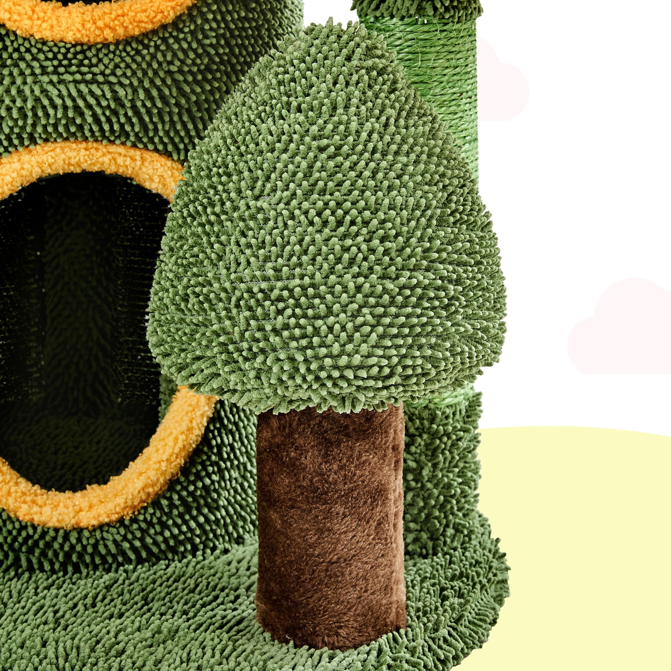 Abician Arbre à Chat Cactus en Tissu Moppy Tour pour Chat Cachette Perchoirs Poteaux avec Griffoirs en Sisal Jouets 123 cm