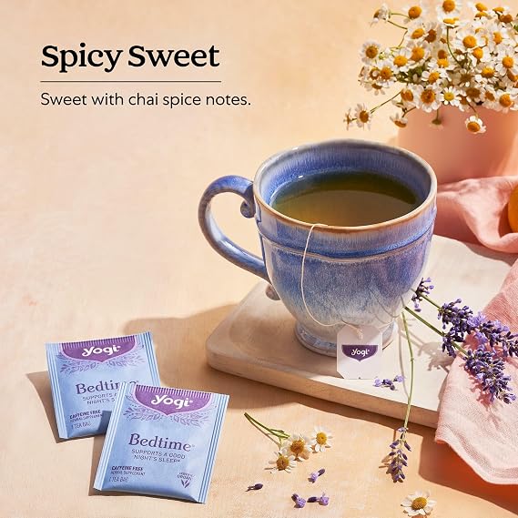 شاي Yogi Tea Bedtime - 16 كيس شاي لكل عبوة (4 عبوات) - مزيج شاي عشبي من البابونج و Passionflower - شاي لدعم نوم جيد في الليل - يشمل Lavender ، Licorice Root, النعناع والهيل