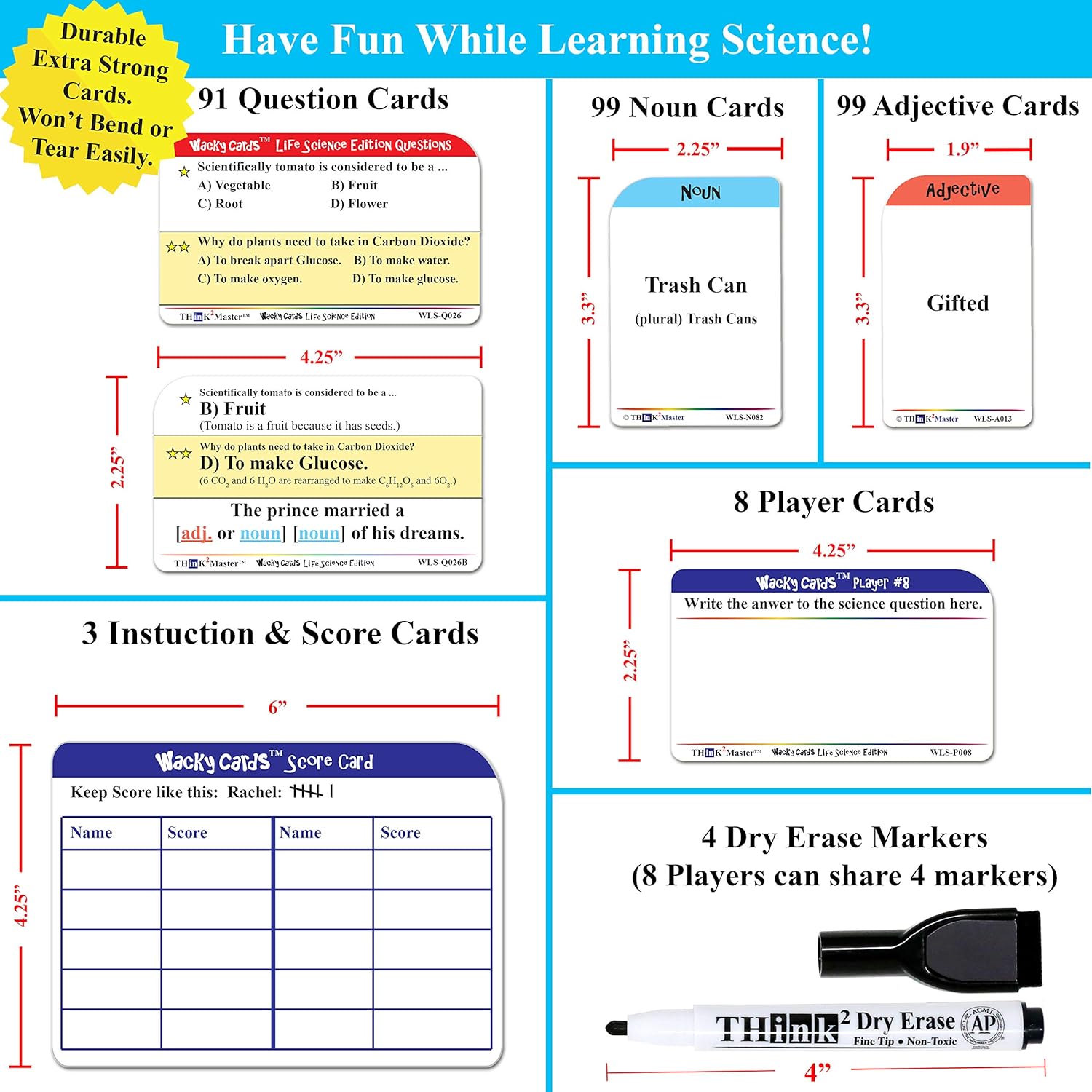 Think2Master Wacky Cards Life Science. Science Card. Make Sentences While Learning About Life Science. Multi Leveled.