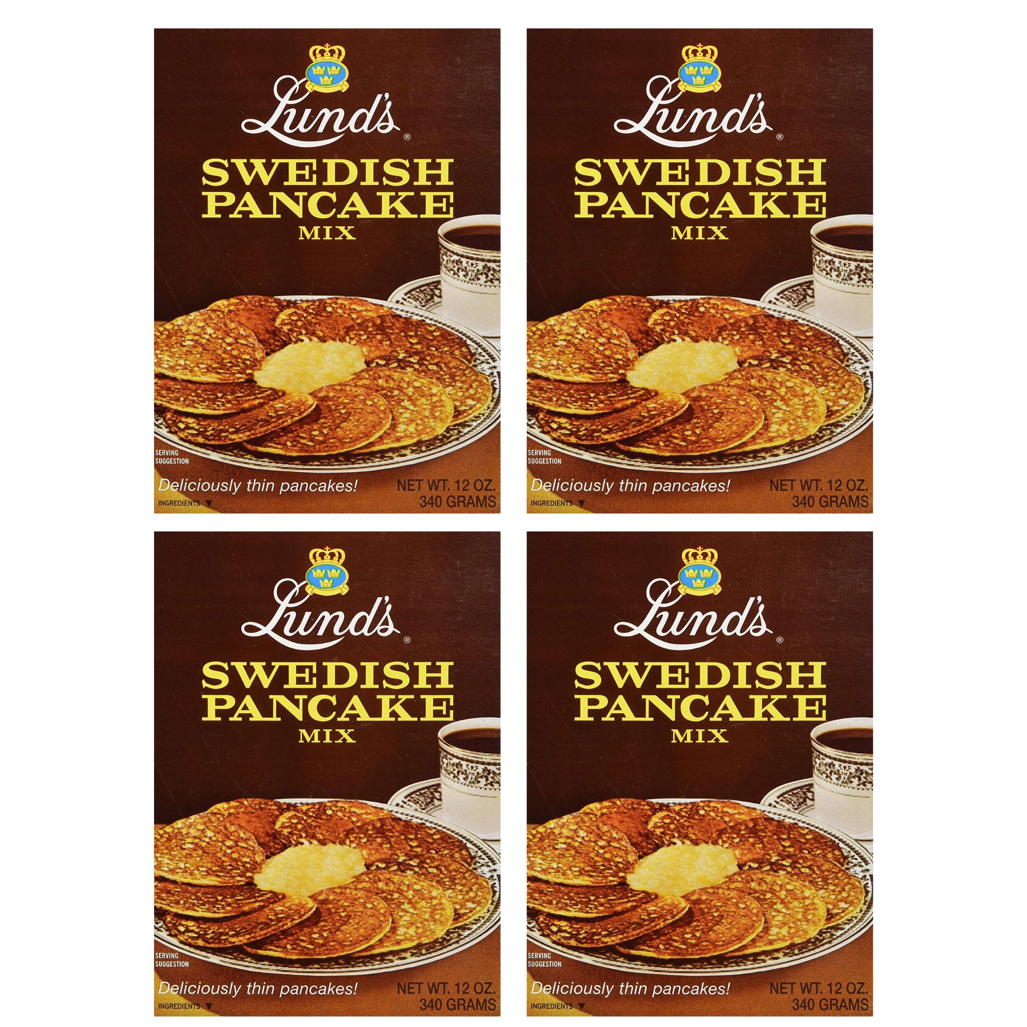 Lund’s Swedish Pancake Mix, Deliciously Thin & Light Pancakes, 12 oz, Traditional Scandinavian Recipe - Easy Mix for Breakfast or Brunch [Pack of 4]