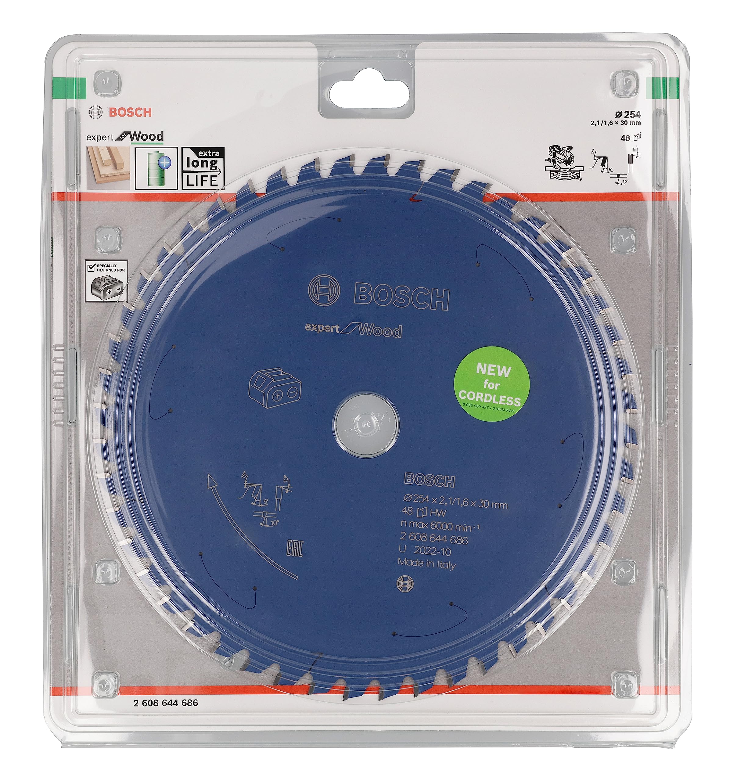 Bosch Professional 1 x tarcza tarczowa Expert do drewna (Ø 254 x 2,1/1,6 x 30 mm, 48 zębów, akcesoria akumulatorowa piła tarczowa)