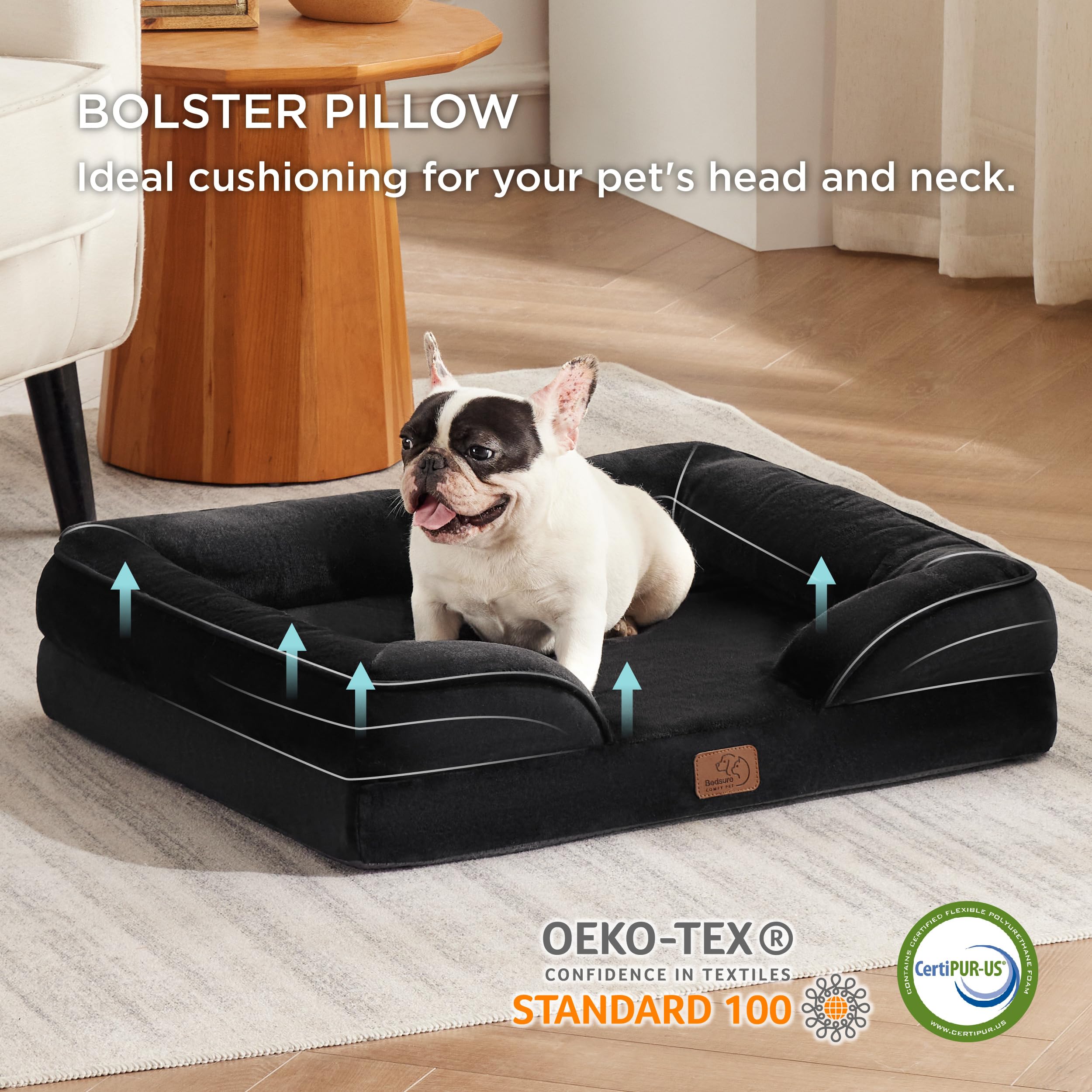 Bedsure Letto per Cani Grande 71x58x16.5cm - Divano per Cani Taglia Grande in Uovo Foam, Colore Nero, Cuscino per Cani Sfoderabile e Lavabile