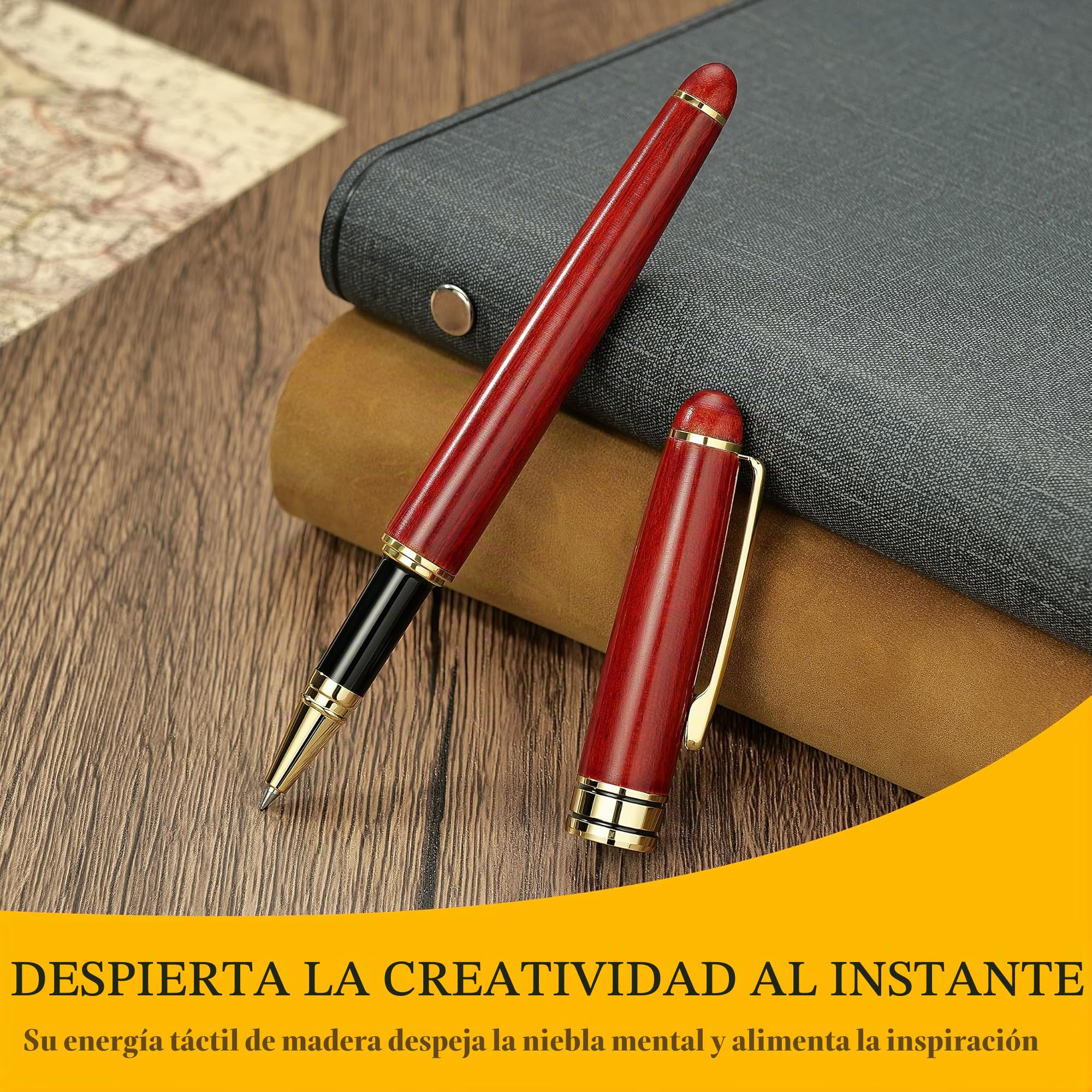 BEILUNER Set de Bolígrafos de Lujo de Madera de Palisandro - Elegante para Firma y Oficina Ejecutiva - Incluye Caja de Regalo y Recambios (Negro)