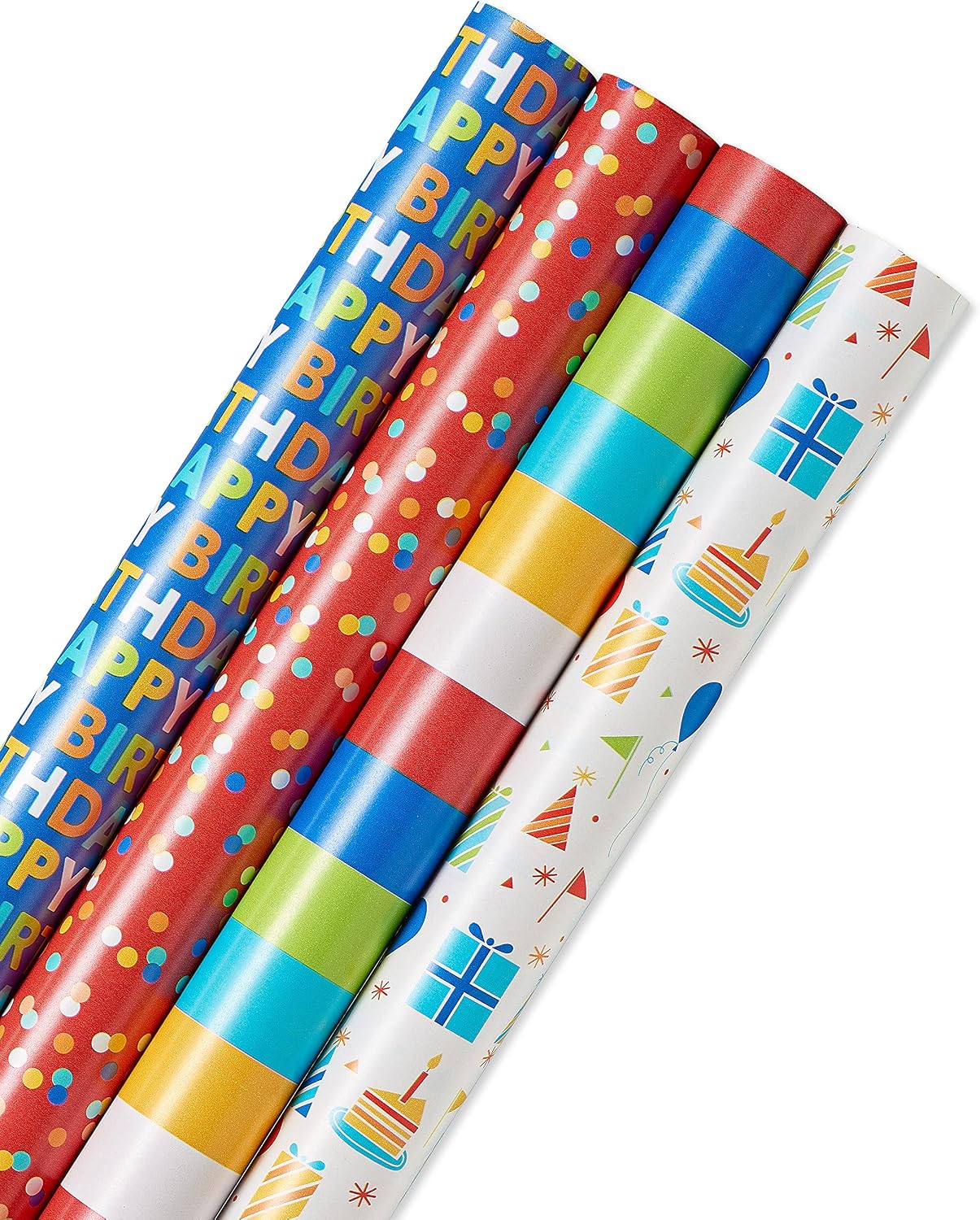 American Greetings Reversible Happy Birthday and All-Occasion Wrapping Paper, Bright Colors (4 Rolls, 160 sq. ft.)