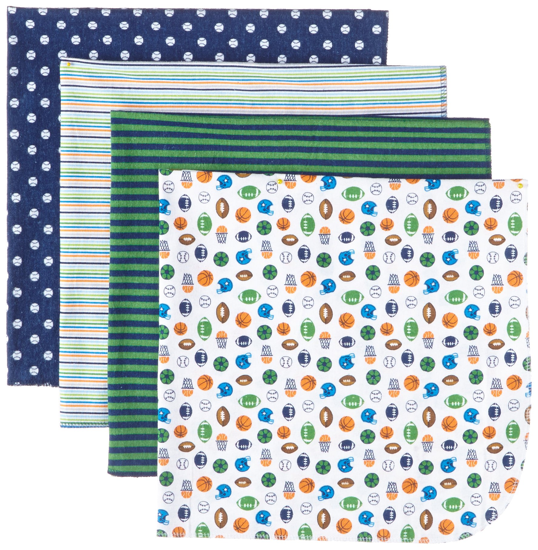 Gerber Baby-boys 4 Pack Flannel Receiving Sports Blankets