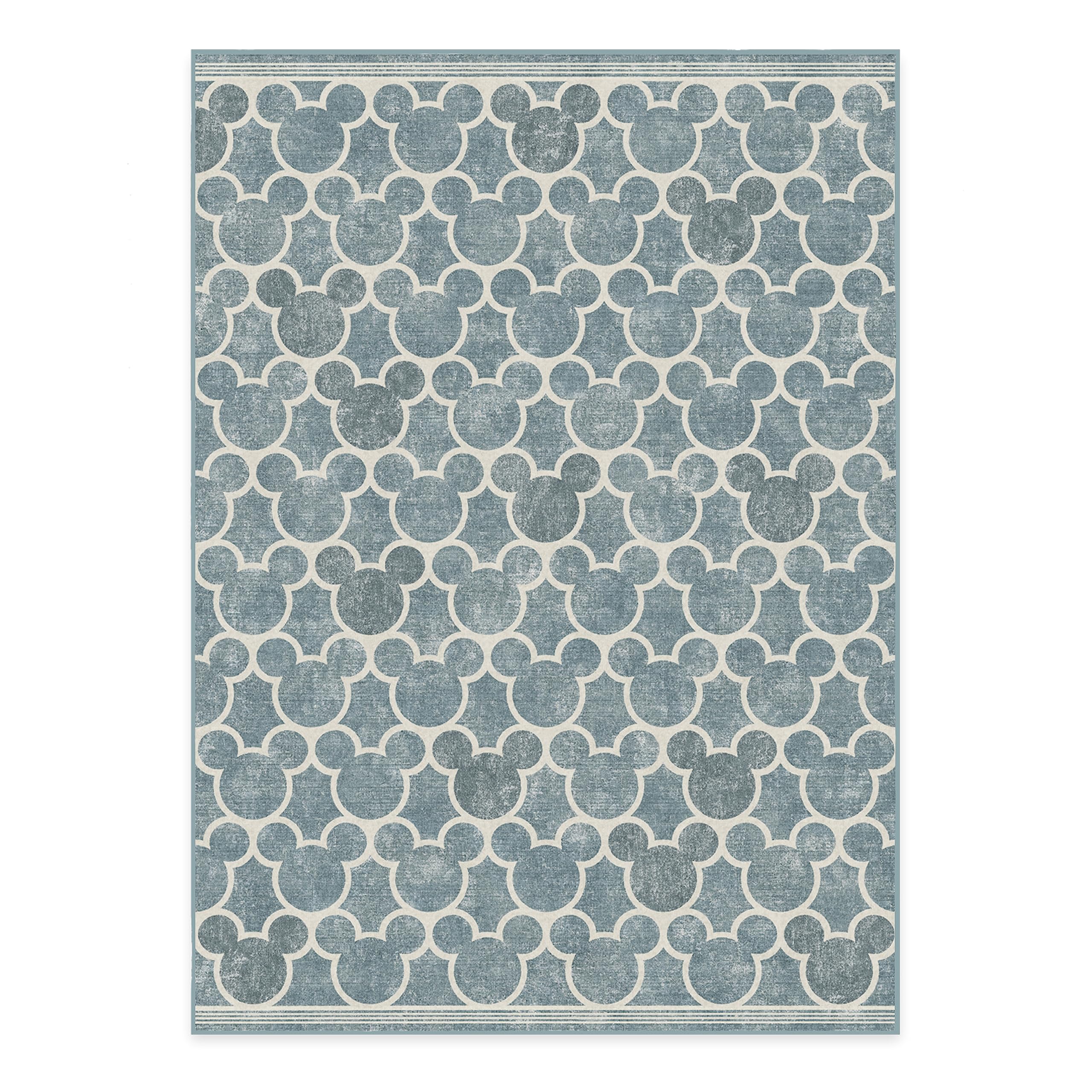 Ruggable x Disney Washable 5x7 Area Rug, Mickey Trellis Blue, Premium Rugs for Living Room, Bedroom, Kitchen, Office, Classroom with Gripper Non Slip Pad