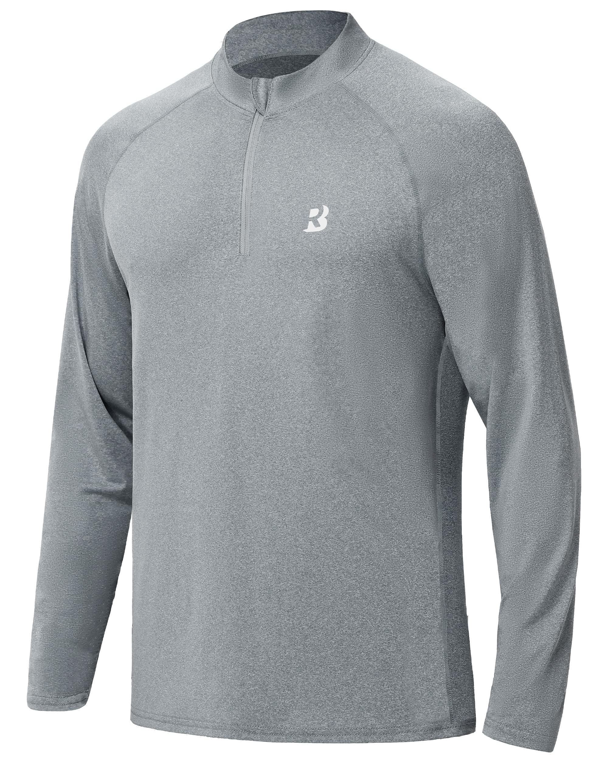 Roadbox Quarter Zip Pullover Men Sun Shirts, Running Workout Long Sleeve UV Shirt, UPF 50+ Quick Dry Athletic Rash Guard