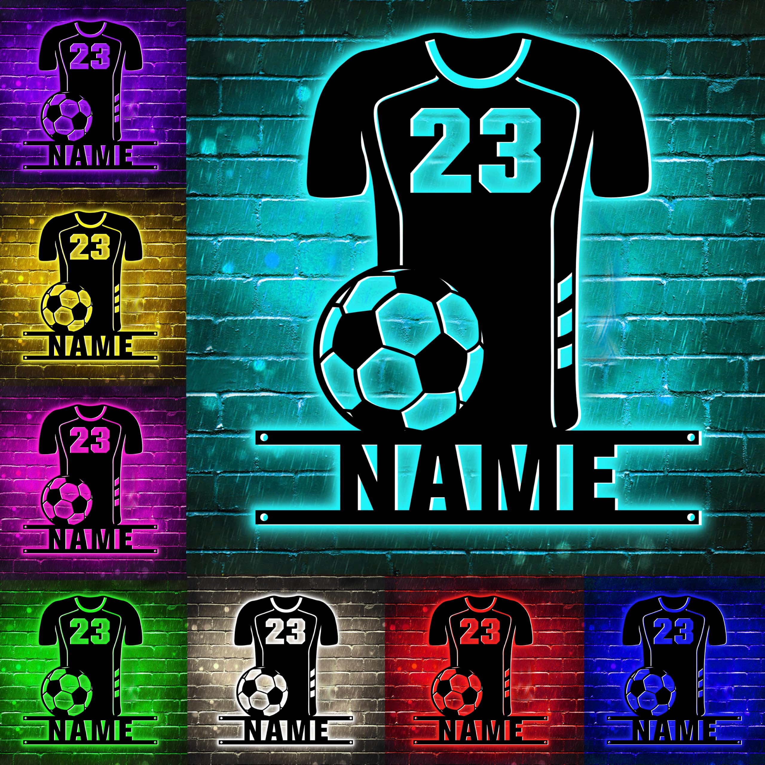 Personalized Name Colorful Football Metal Neon Light Wall Art Decor for Men, Custom LED Metal Football Jersey Shirt Sign Plaque Night Light Lamp Sports Home Décor for Bedroom,Footballs Fans Gift