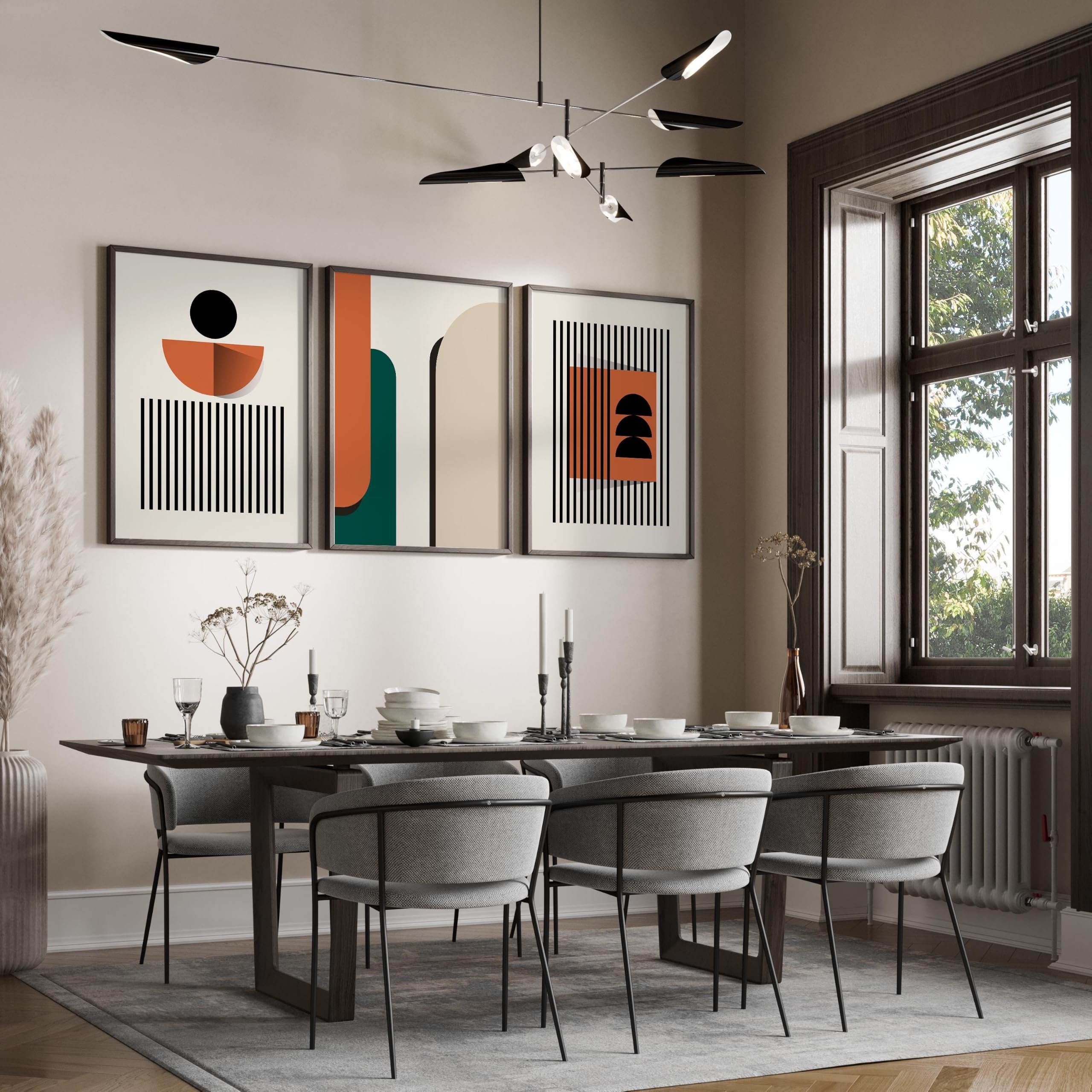 AMOSIJOY Mid Century Modern Wall Art Set of 3, Boho Scandinavian Abstract Prints with Neutral Tones, Minimalist Artwork for Living Room Bedroom Home Decor, Unframed (21x30cm)