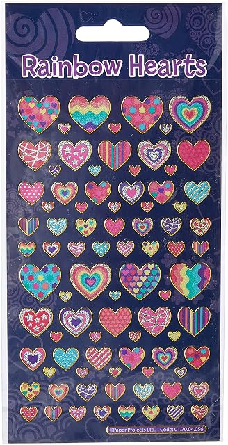 Paper Projects 01.70.04.056 Rainbow Hearts Sparkly Reusable Stickers, Multicoloured, 19.5cm x 9.5cm