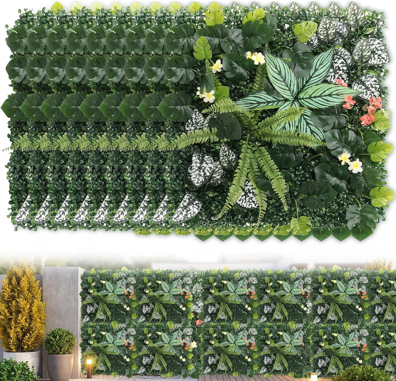 Artificial Grass Wall Panels,20"x20"8PCS Fake Flower Grass Backdrop,UV-Anti Fake Greenery Plant Boxwood Panels,Green Wall Decor for Outdoor Indoor Patio Garden Backyard Balcony Privacy Screen