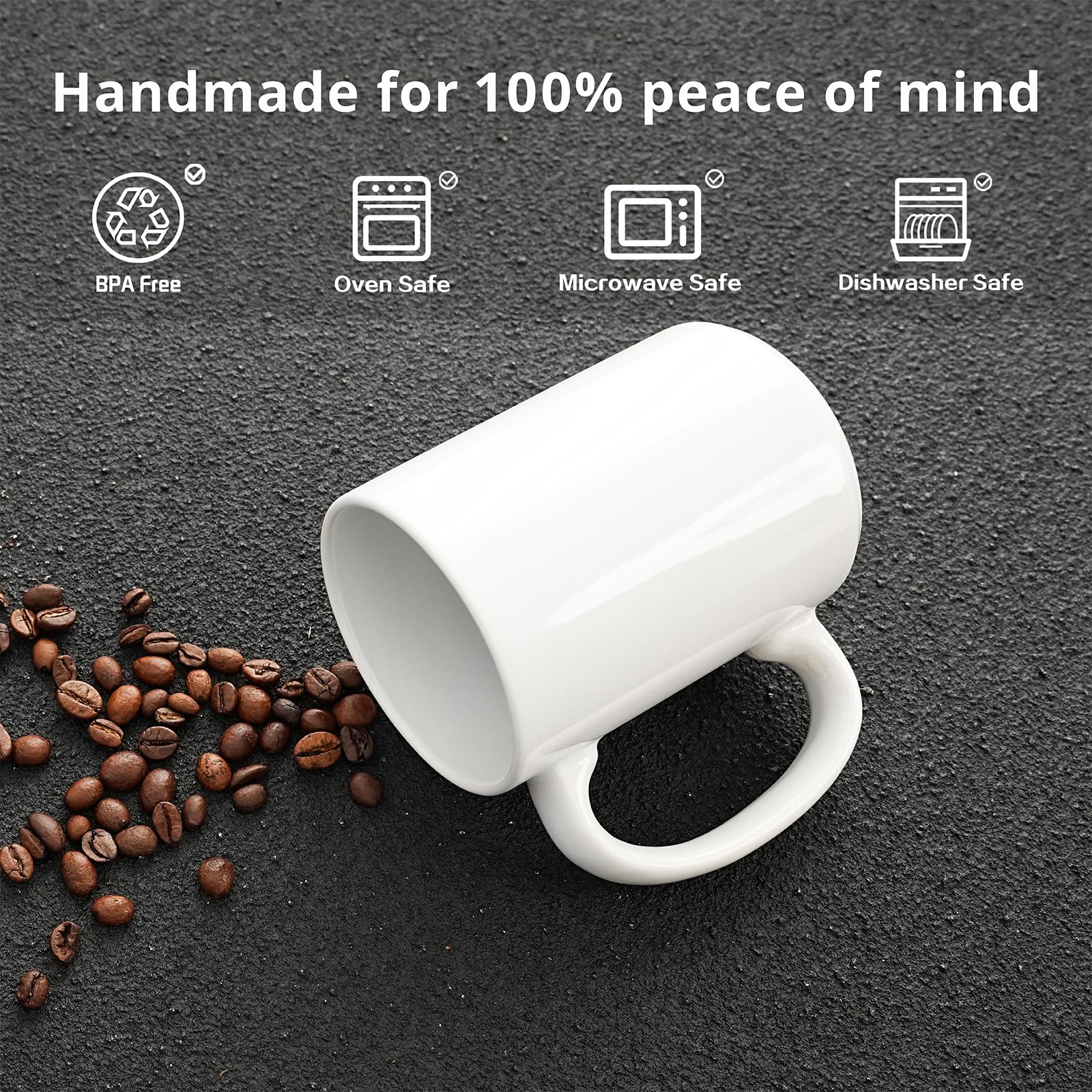 Taza de café de cerámica de sublimación de 15 onzas (blanco, 12)