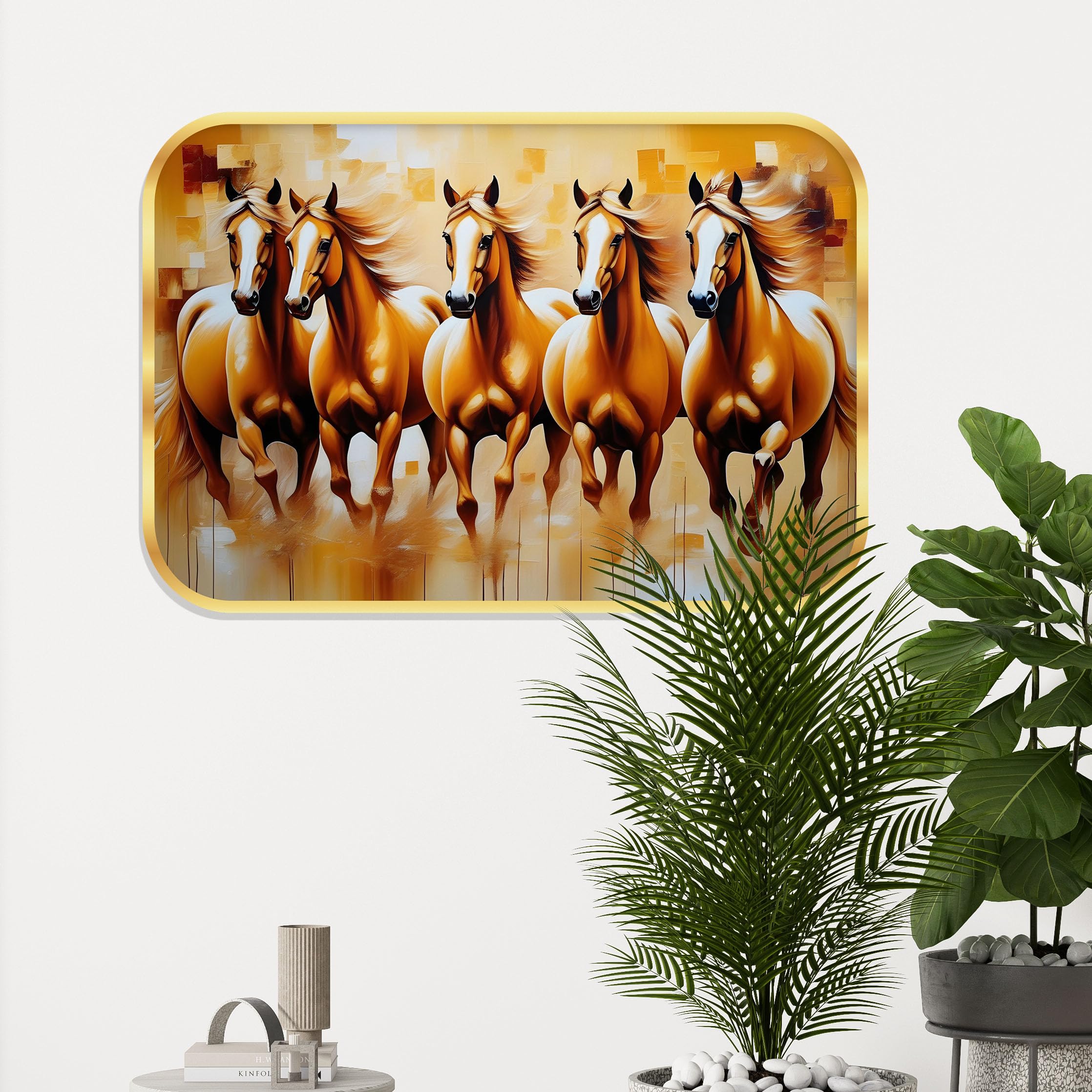 Livin'luxe paintings Running horses modern art Premium Sparkle Lamination Finished Surface Golden Slim Frame 30 cm x 46 cm Large Size, For Home/Office/Hotel painting MG-118-picture-43
