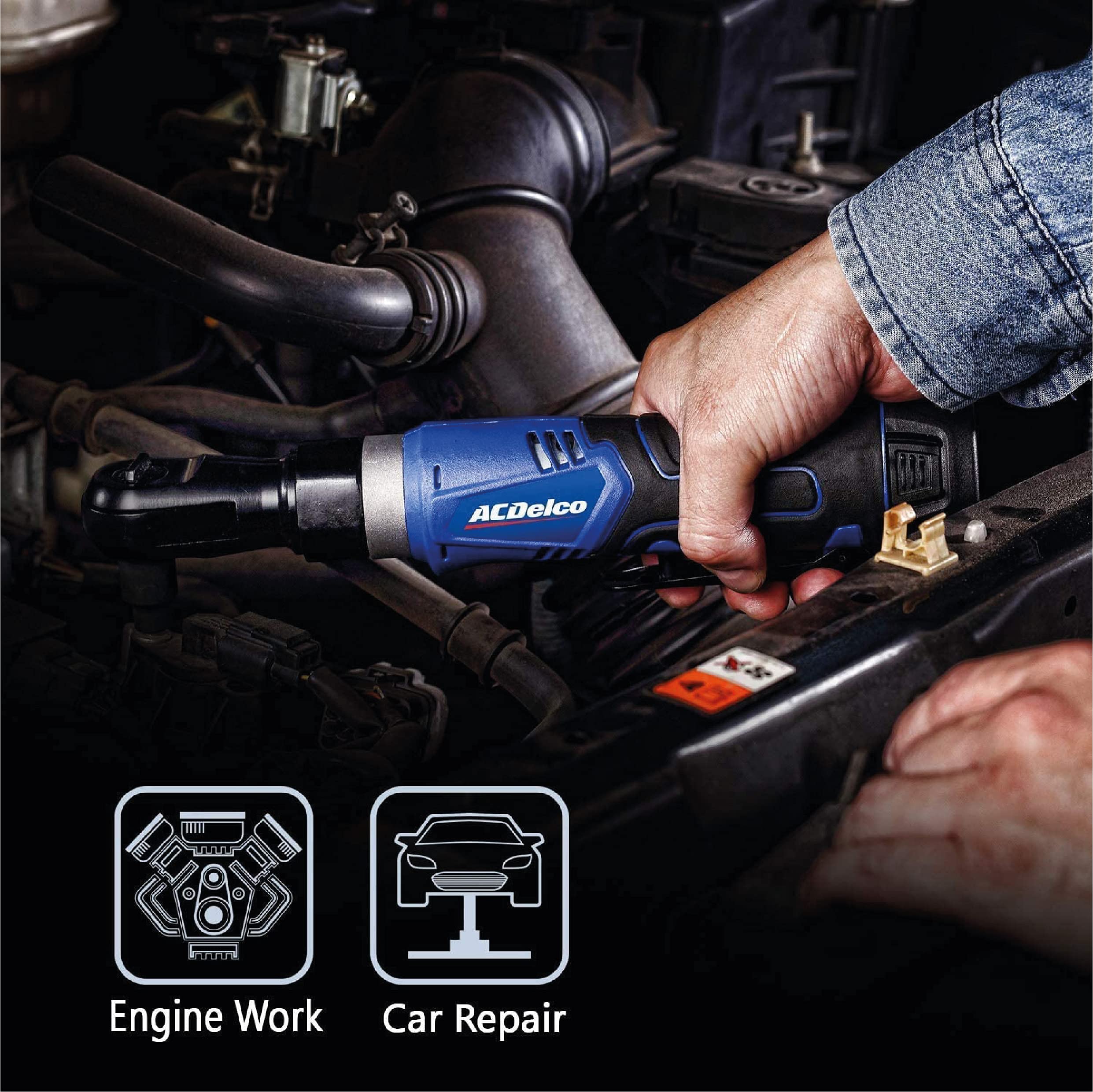 ACDelco ARW1209P-P2S G12 Lithium-Ion 12V (10.8V) Elektrischer 3/8" Akku-Ratschenschraubersatz Power Tool Kit, Werkzeugsatz enthält 2x Akku, 1 Ladegerät & Steckschlüsselsatz
