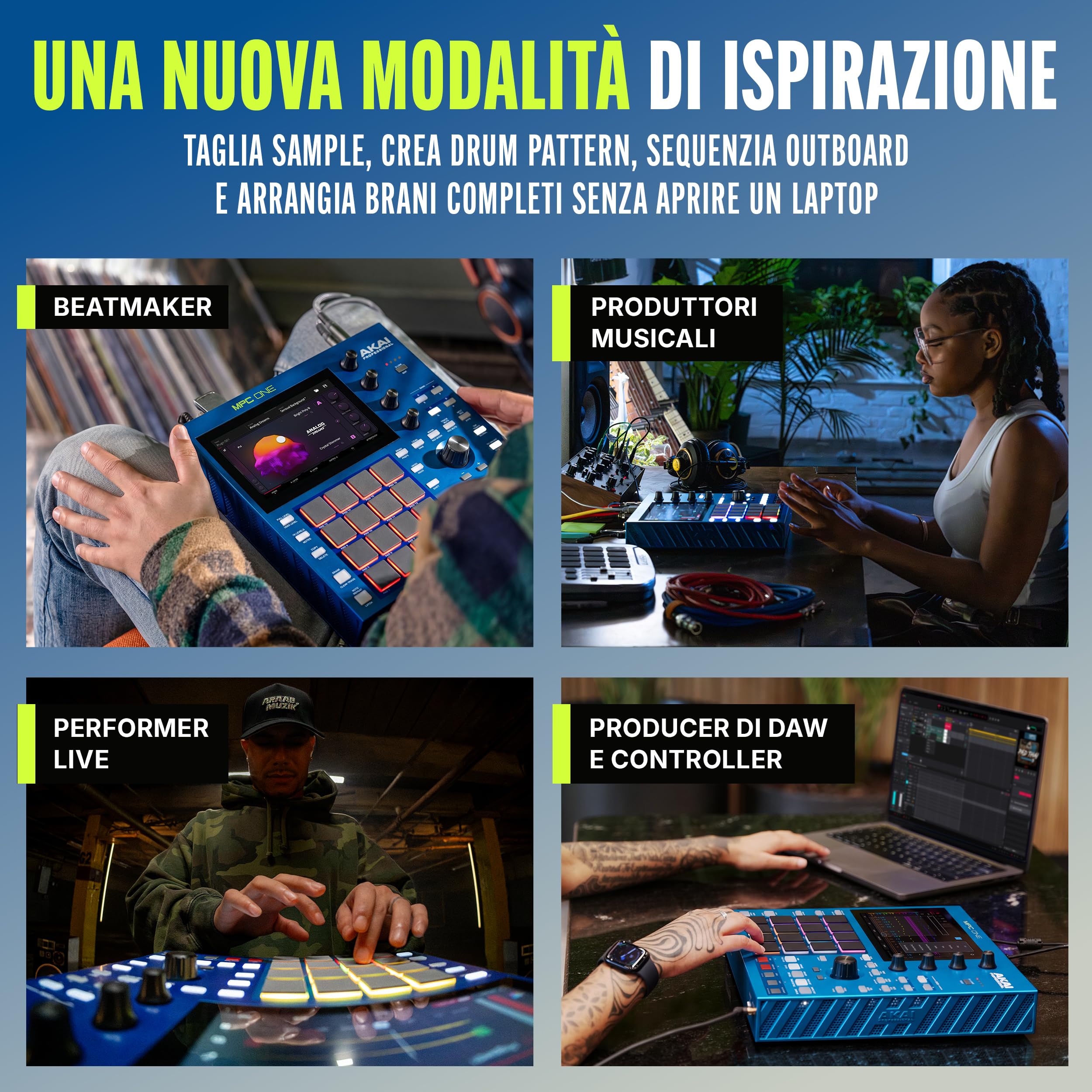 Akai Professional MPC One G2 Centro di Produzione Standalone Next-Gen | Per Beatmaker e Producer, Sampling, Sequencing e Creazione Brani, con USB-C, 16 Pad MPC, Processore 8-core, 4 GB RAM