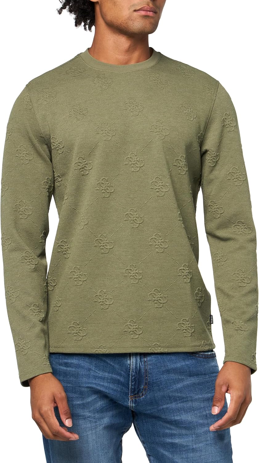 Guess Men's Long Sleeve Quattro G Logo Knit Crew