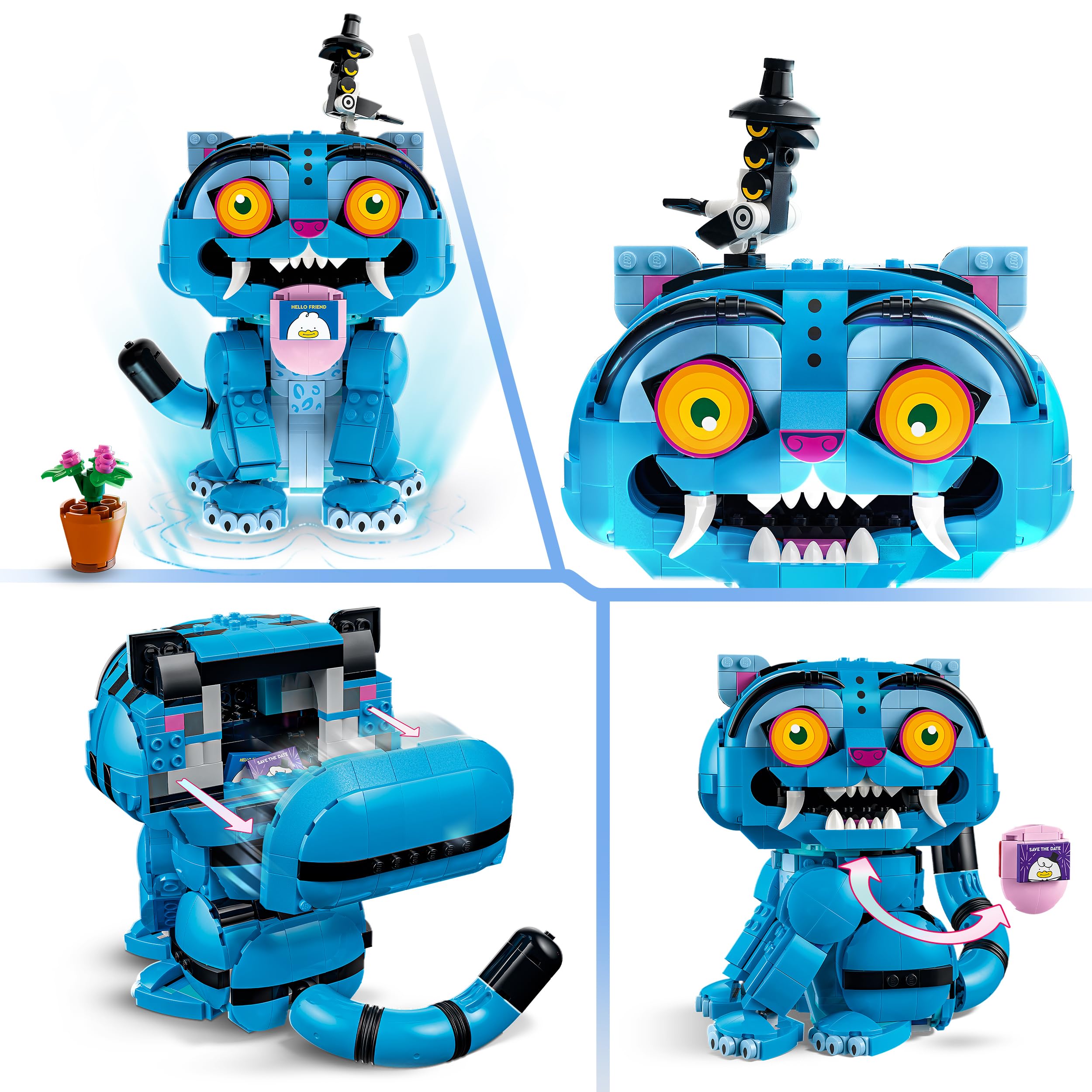 LEGO Kpop Demon Hunters Derpy Le Tigre et Suzy la Pie - Jouet Kpop - 2 Figurines d'animaux & Pot de Fleurs - Décoration Chambre d'enfant - Cadeau Musique pour Fille, Garçon & Fan du Film 9 Ans 72537