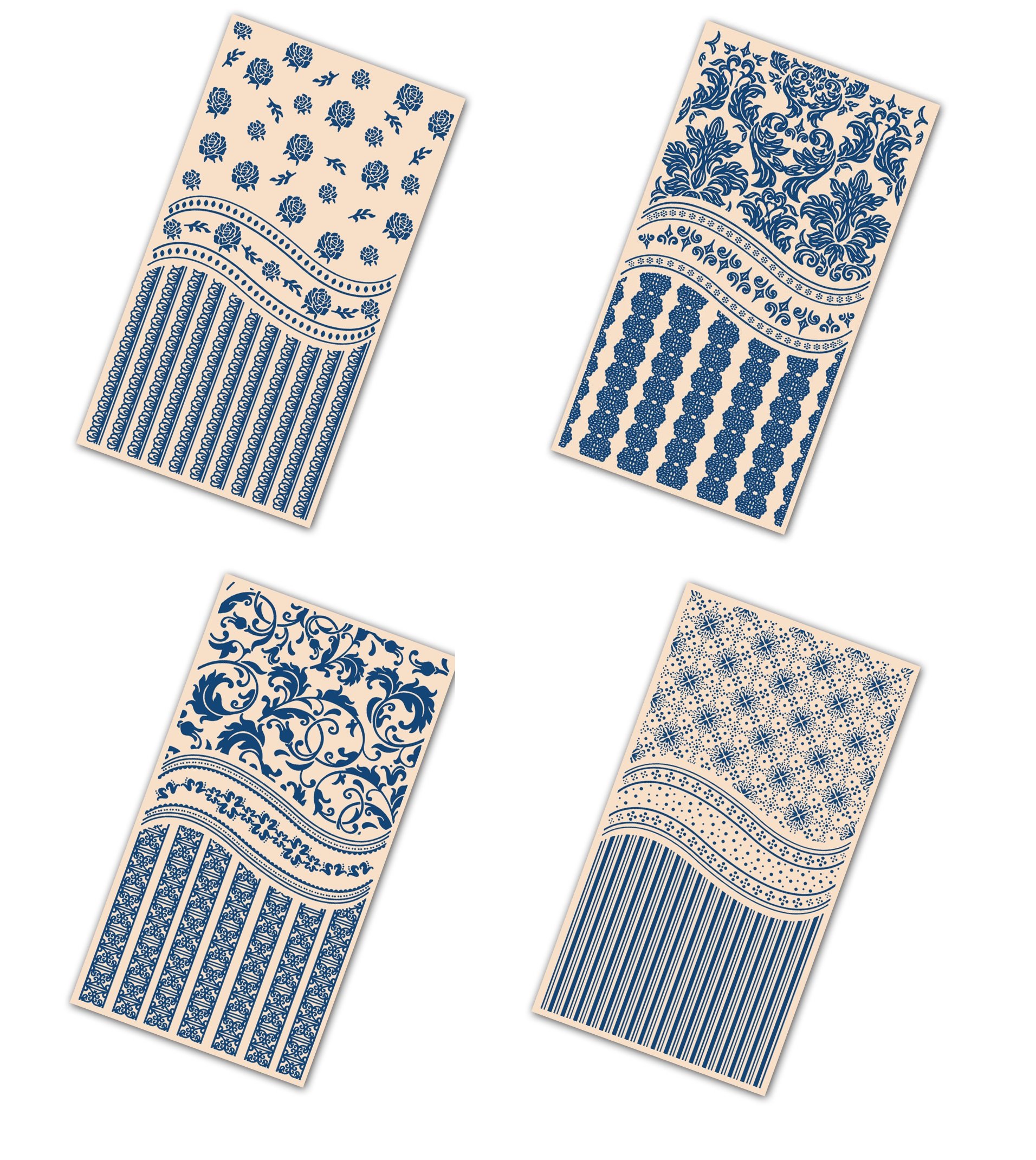 Tattered Lace Blue Victorian Embossing Folder Bundle All Four Folders - Victorian Rose, Baroque, Swirl And Dotds & Stripes