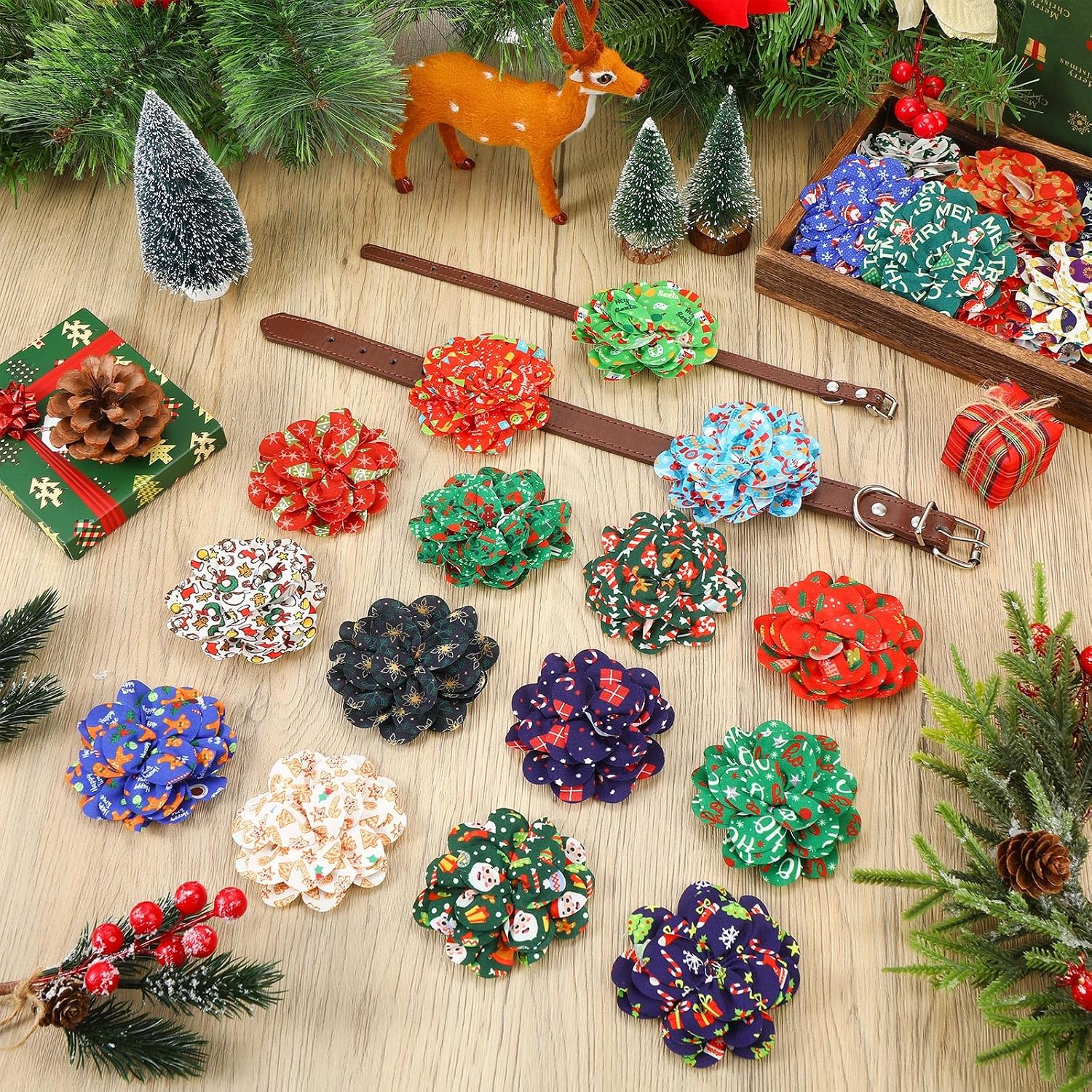 Silkfly 60 Pcs Christmas Pet Flower Collar Bow Ties Holiday Accessories Slides Attachment Decorations for Small Medium Large Dog Cat Puppy image 5