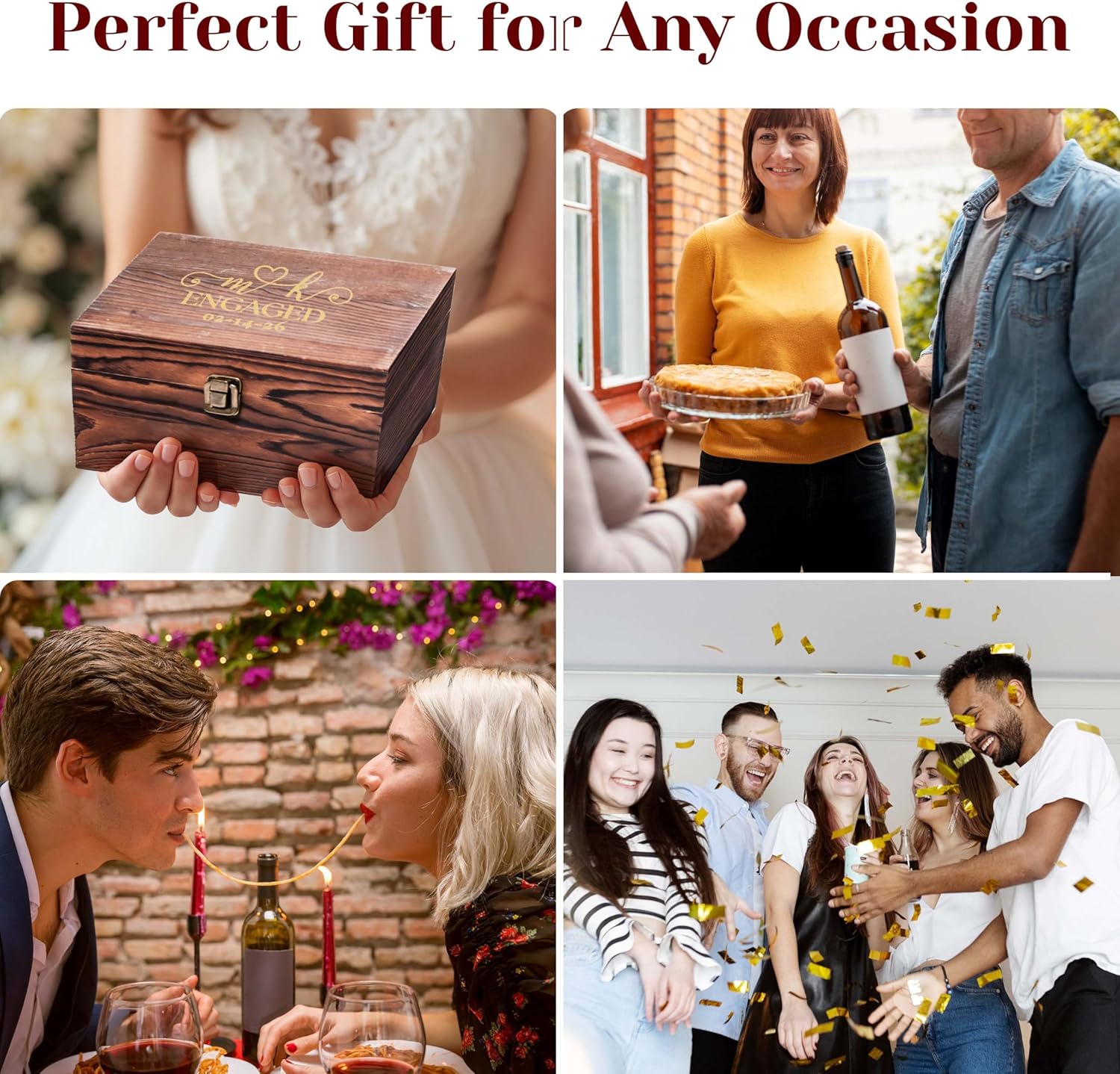 Custom Fiance Fiancee Heart Initials Engaged Wedding Engraved Set of 2 Stemless Wine Glasses and Accessories with Wood Box Design Your Own Personalized Gift for Him Her Couples