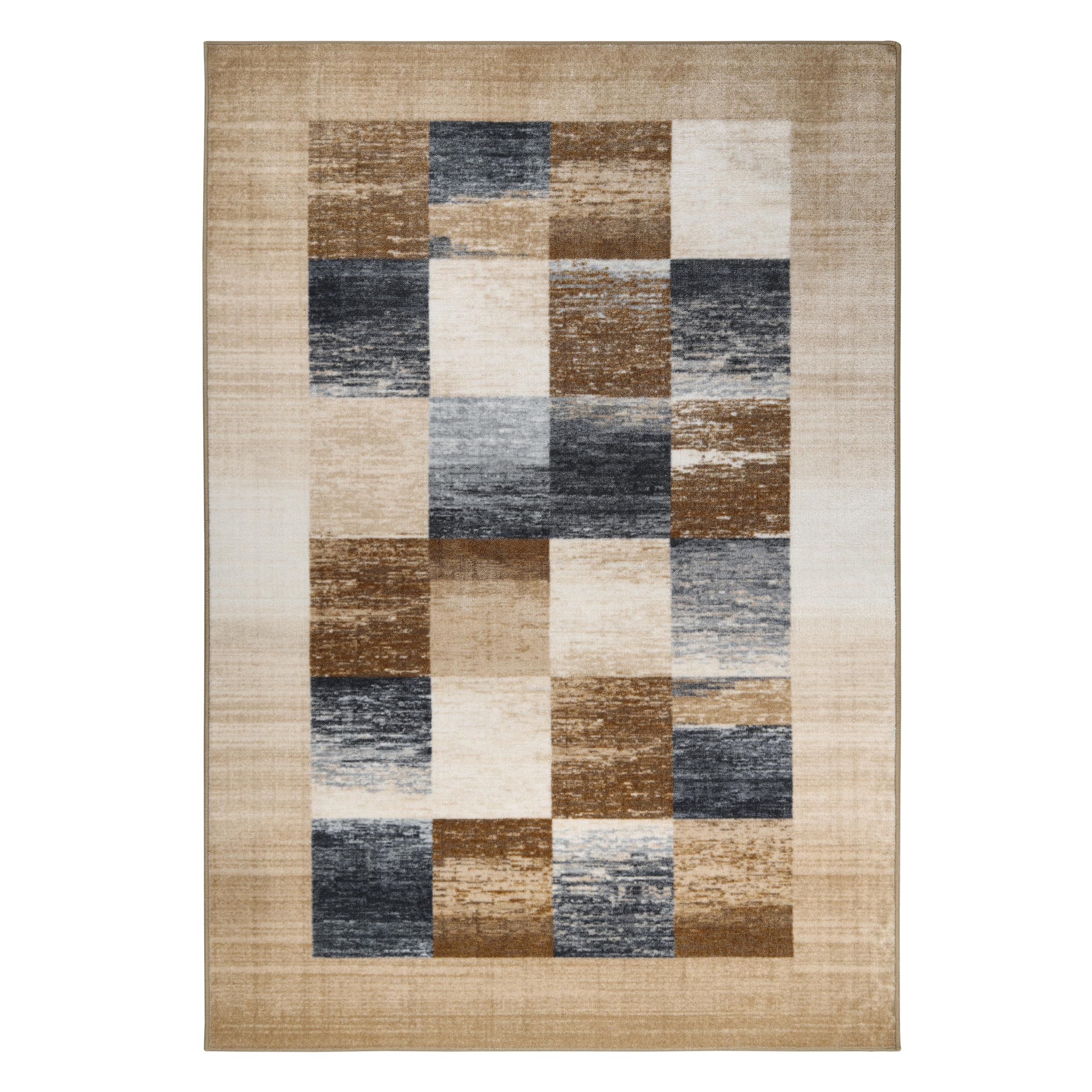 Superior Indoor Non-Slip Area Rug, Rustic Floor Decor, Color Block Rug for Living Room, Bedroom, Office, Kitchen, Dining, Washable Rugs, Foam Back,