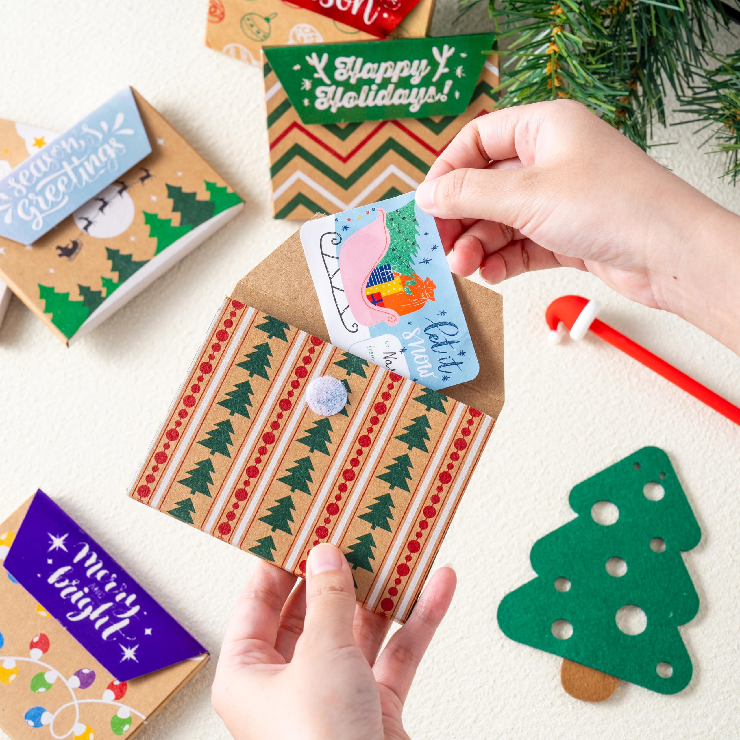 JOYIN Geschenkkarten-Box aus Folie, Kraftpapier, Weihnachtsmuster, Umschlag, Karten-Boxen für Urlaub, Party, Geldhalter, Geschenkboxen, Weihnachtsgeschenk, extra speziell, 12 Stück