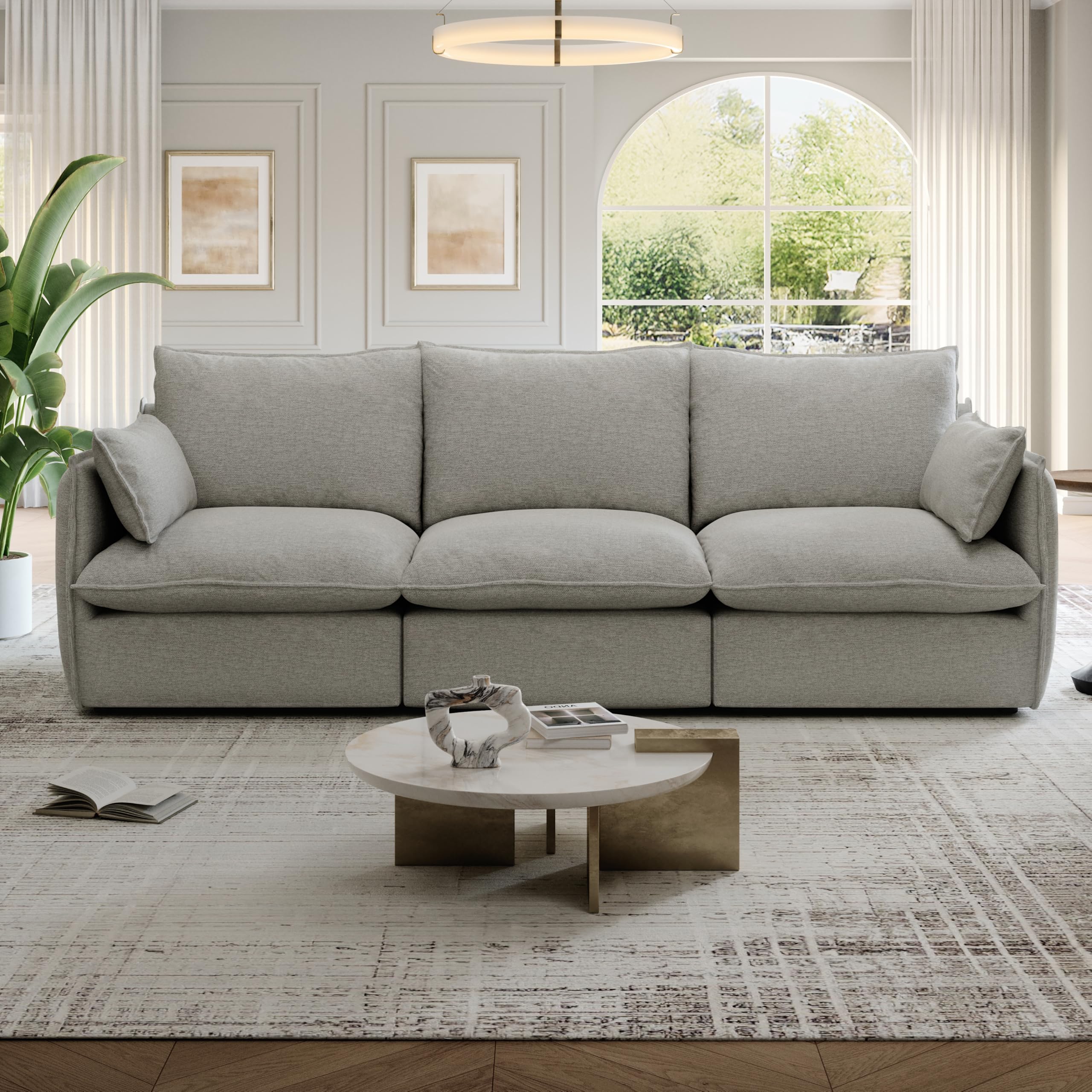 Lopzeho 94.6" Cloud Modular Sectional Sofa, Waterproof Down Filled Sectional Sofas, High Backrest 3 Seater Sectional Couches for Living Room, Modern